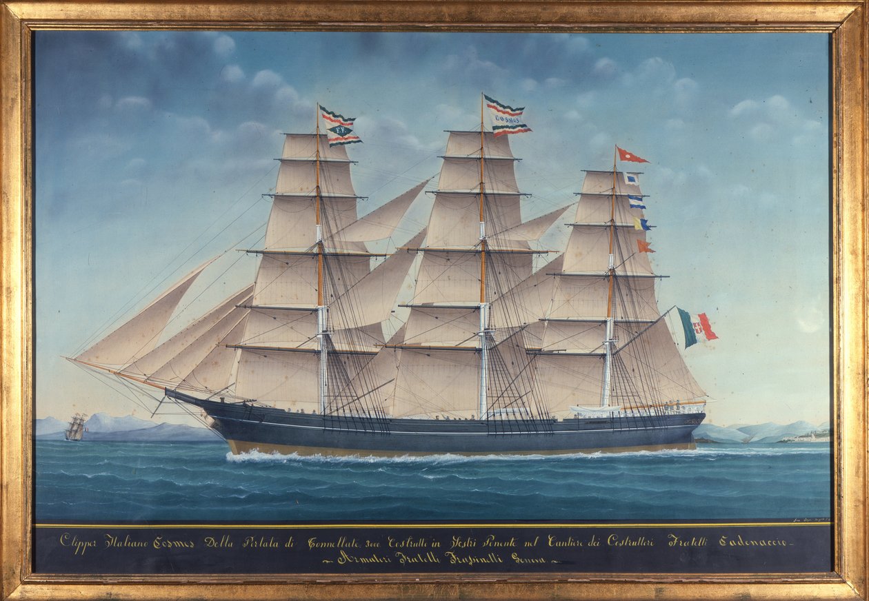 View of the Italian clipper Cosmos. 19th century painting by Unknown artist