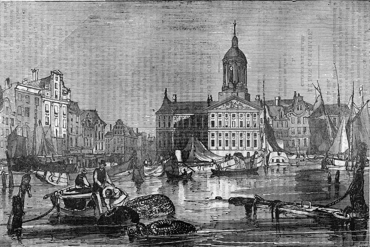View of the city of Amsterdam and the old Town Hall in the 19th century by Unknown artist