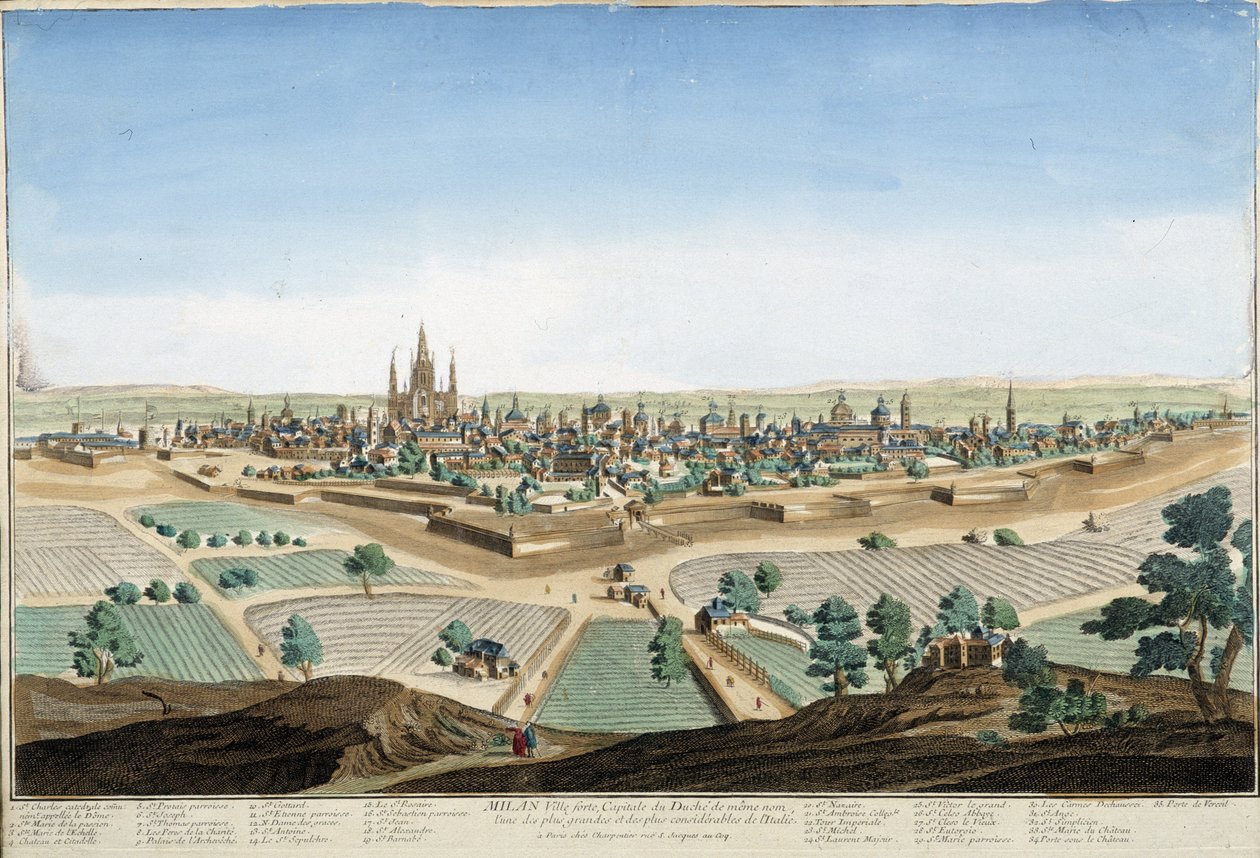 View of the city of Milan, Italy with the cathedral and the fortifications by Unknown artist