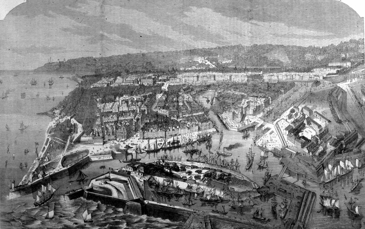 View of the Port of Le Havre. 19th century engraving by Unknown artist