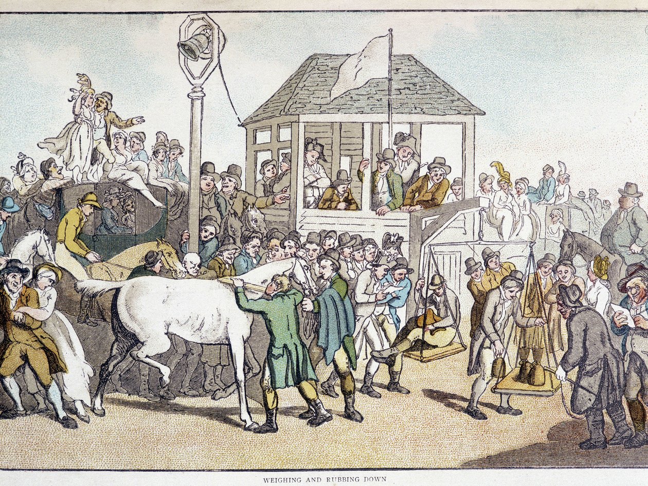 Weighing and washing before a horse race by Unknown artist