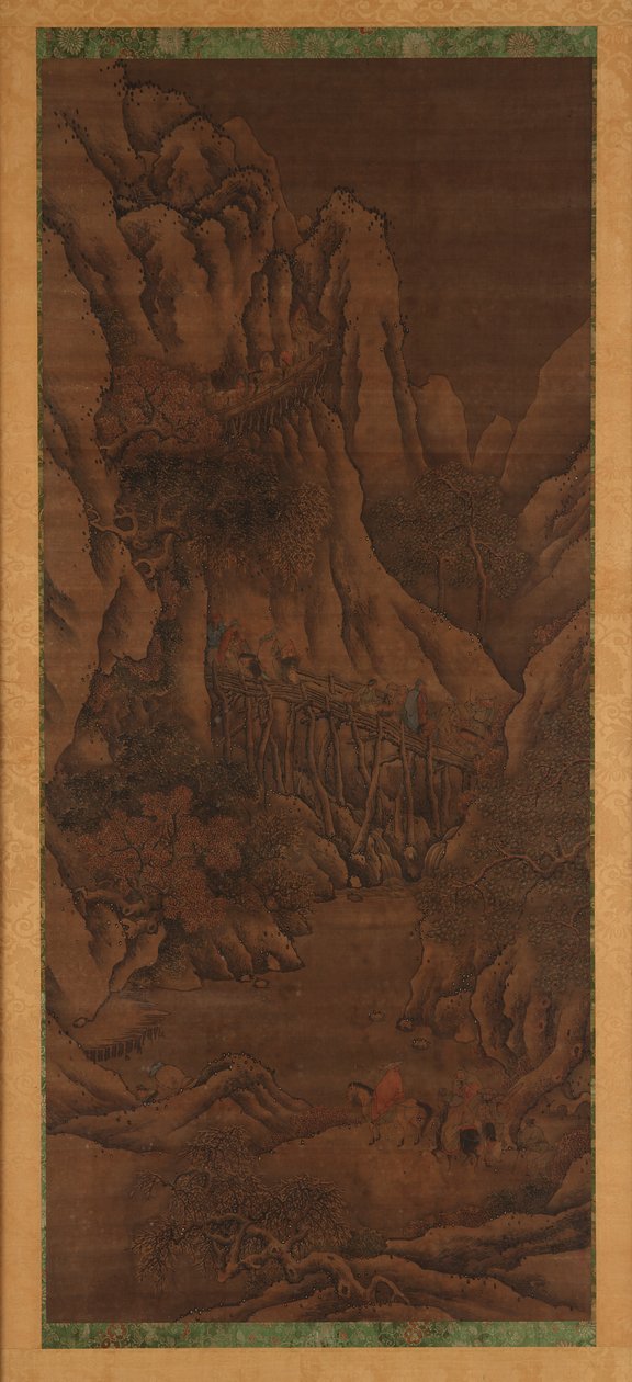 Winter Landscape: Hills and River; Figures of Mounted Travelers by Unknown artist