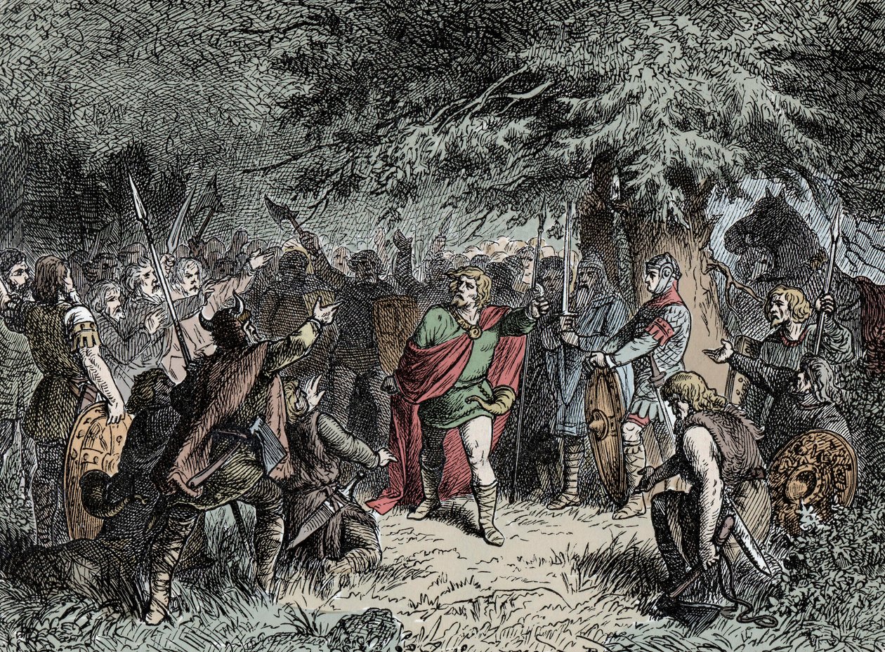 Widukind of Saxony calls on the Saxons to raise their arms against the Franco invasion of Charlemagne in 777 by Unknown artist
