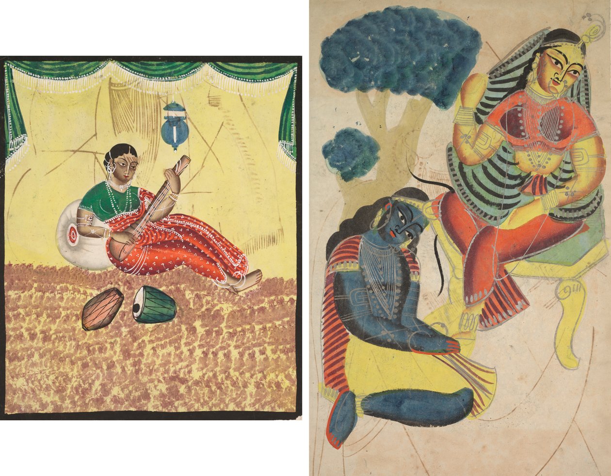 Woman Playing Music (recto); Krishna Stroking Radha