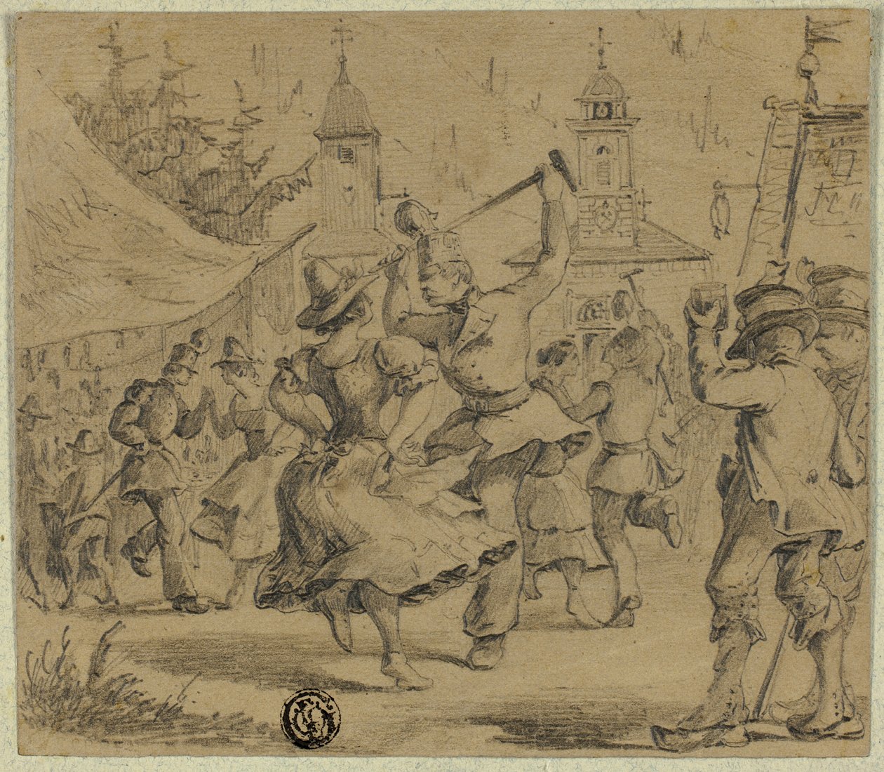 Women and Soldiers Dancing in Village Square by Unknown artist