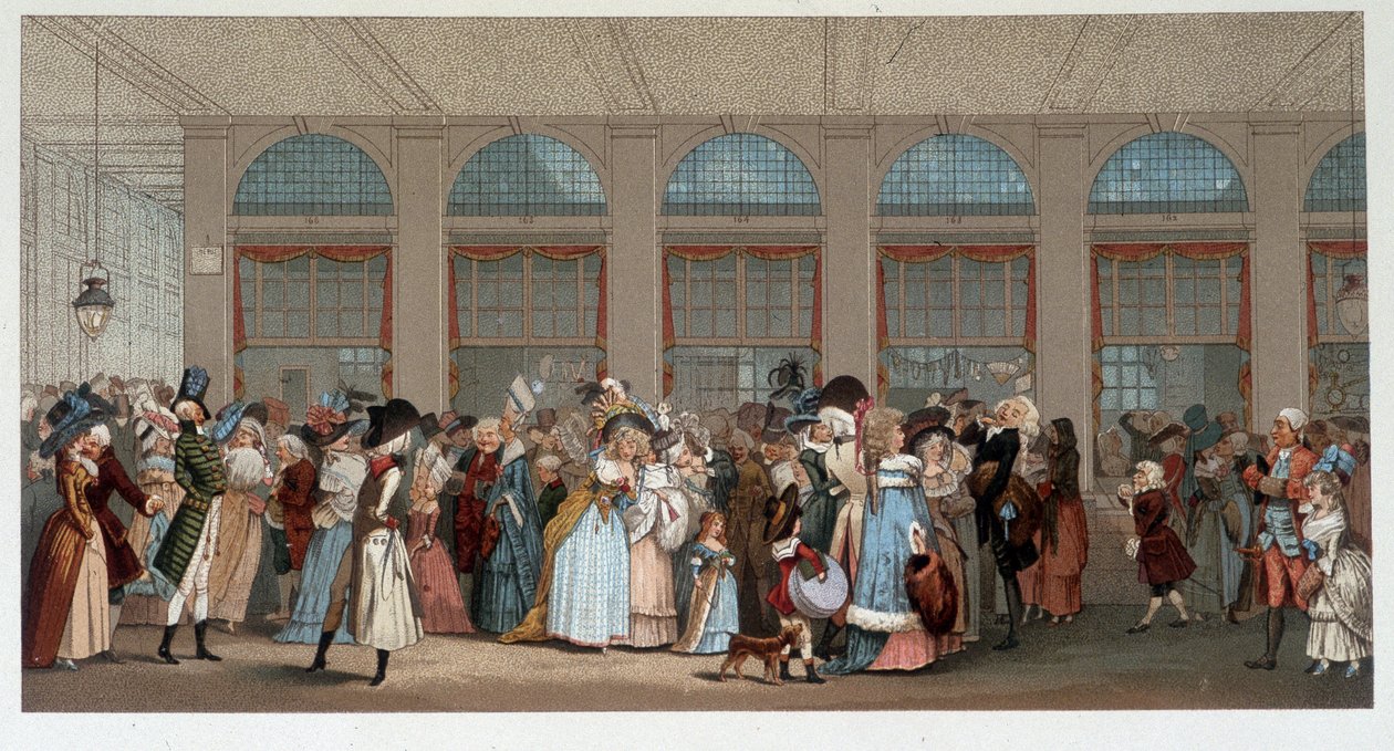 World walk in the wooden gallery of the Palais Royal, late 18th century - chromo after the engraving of Debucourt by Unknown artist