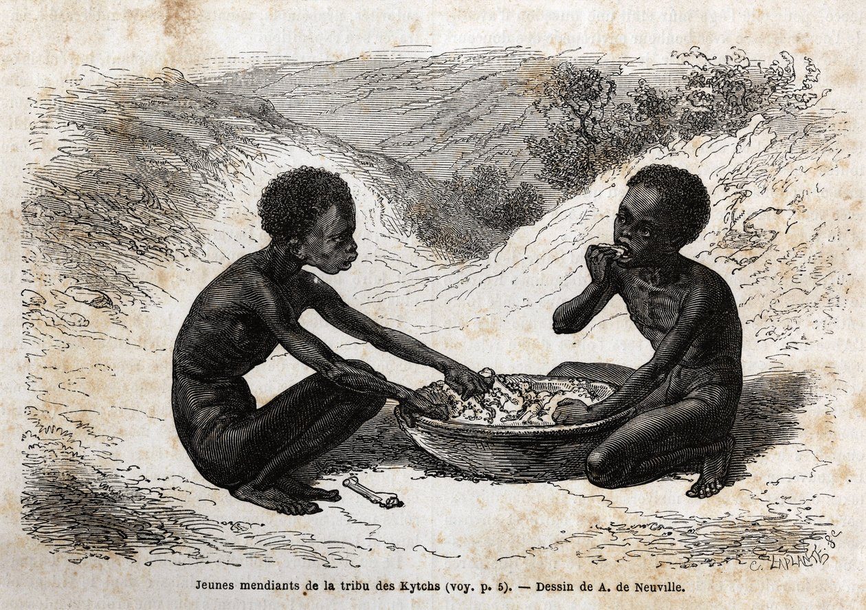 Young beggars of the Kychi tribe (located in the Upper Nile region ...