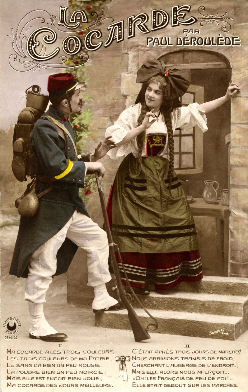 Attachment of Alsace Lorraine During World War I: French Soldier and Alsatian Woman Talking. Postcard 1914-1918 by Unknown photographer