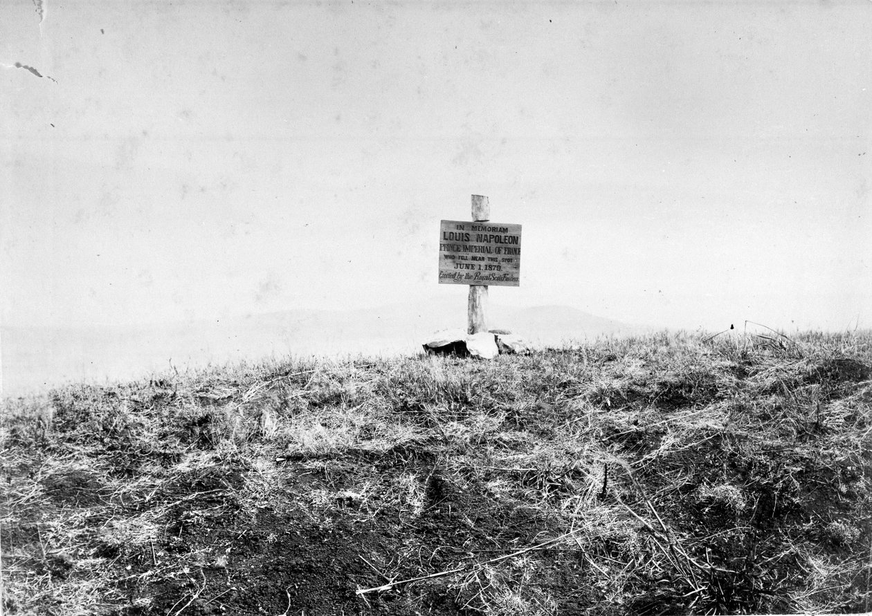 Board erected by the Royal Scots Fusiliers to mark the spot where the Prince Imperial fell, 1879 by Unknown photographer