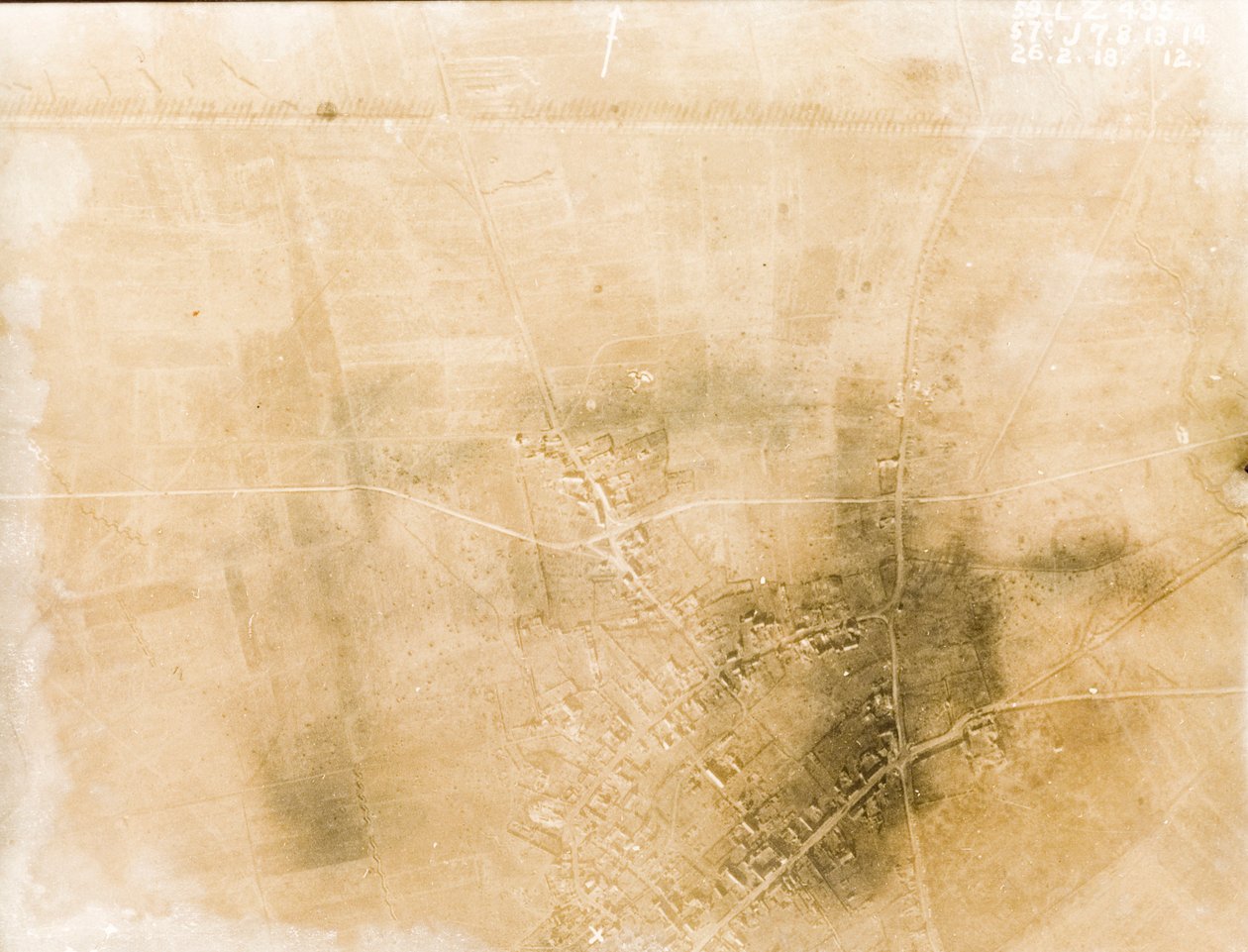 British aerial reconnaissance photographs recording the positions of trenches on the Western Front during the First World War by Unknown photographer