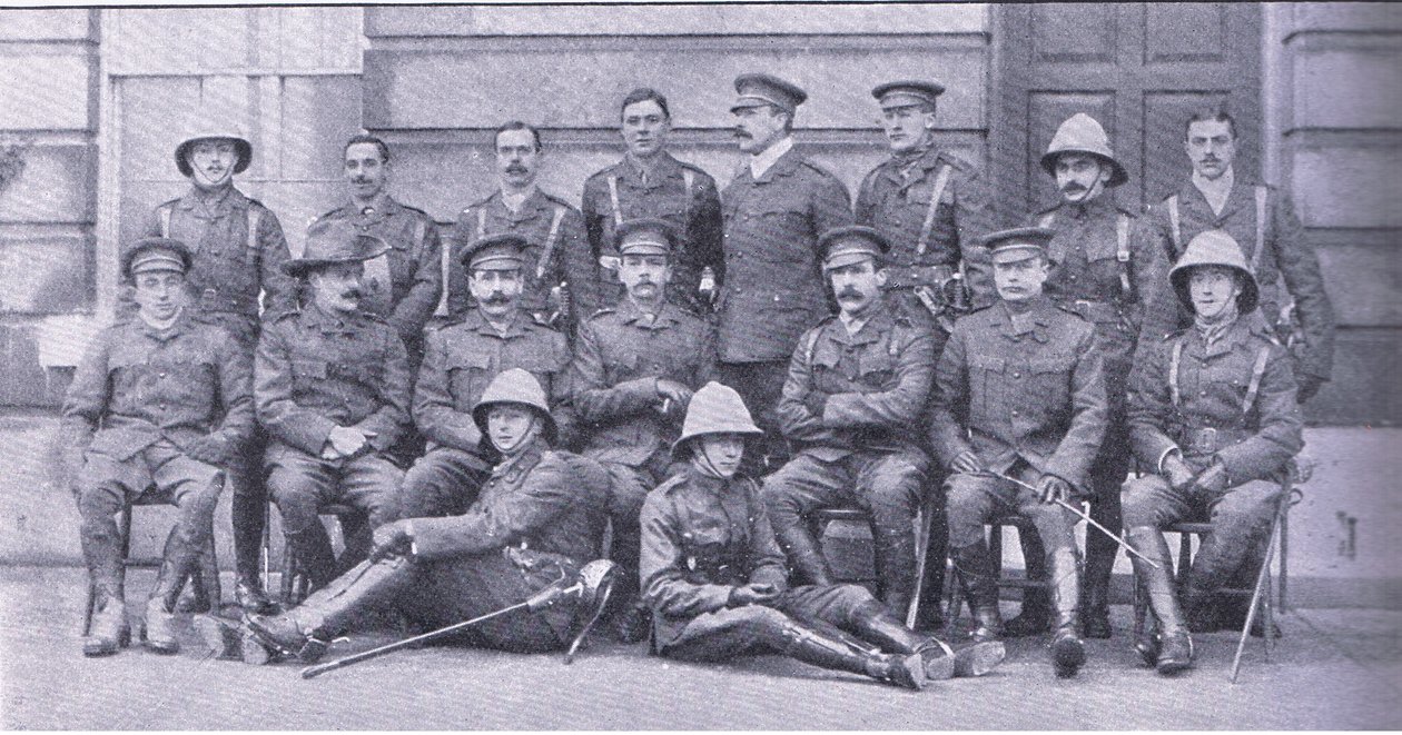 Col Owen, Major Boole-Smith and the other officers of the Dragoon Guards, from After Pretoria: The Guerilla War published by Harmsworth Bros Limited by Unknown photographer