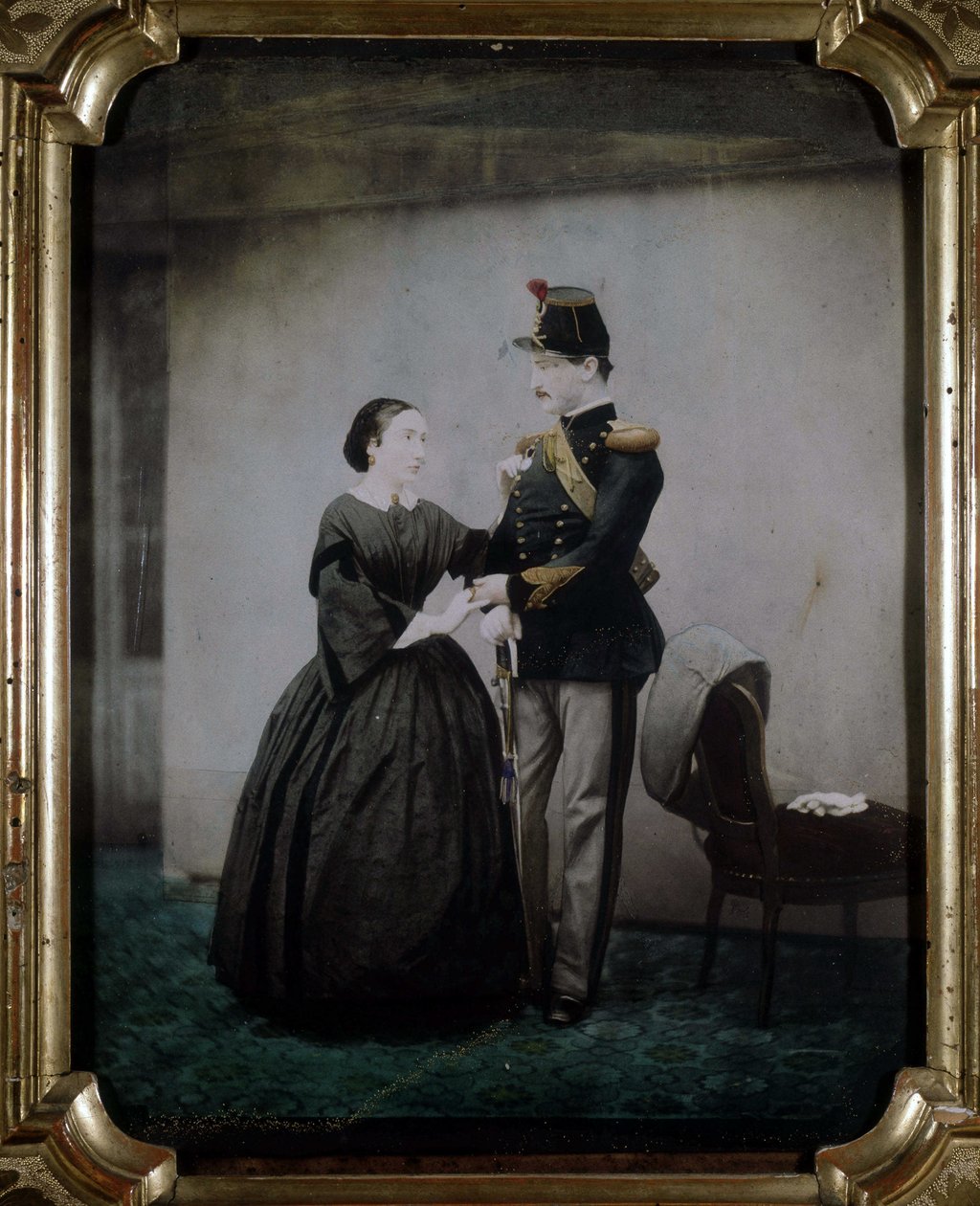 Coloured Photograph of an Officer and His Wife Dating from 1850 by Unknown photographer
