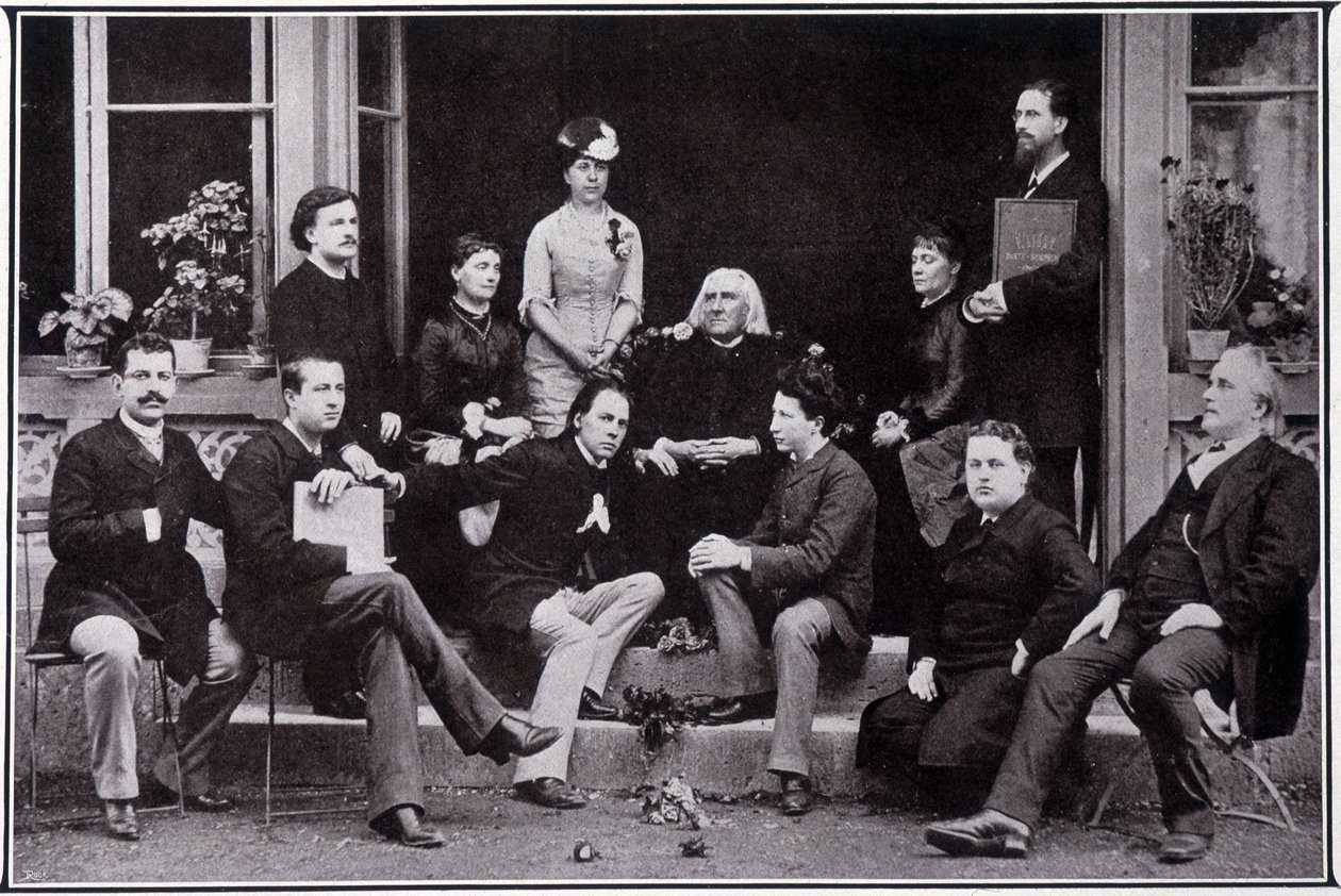 Franz Liszt (1811-1886), in Weimar, in the circle of his favorite pupils by Unknown photographer