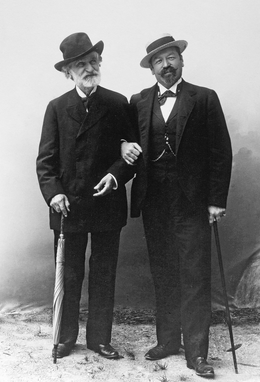 Giuseppe Verdi, Italian composer (1813-1901), and tenor Francesco Tamagno (1850-1905) in Montecatini at the end of the 19th century by Unknown photographer