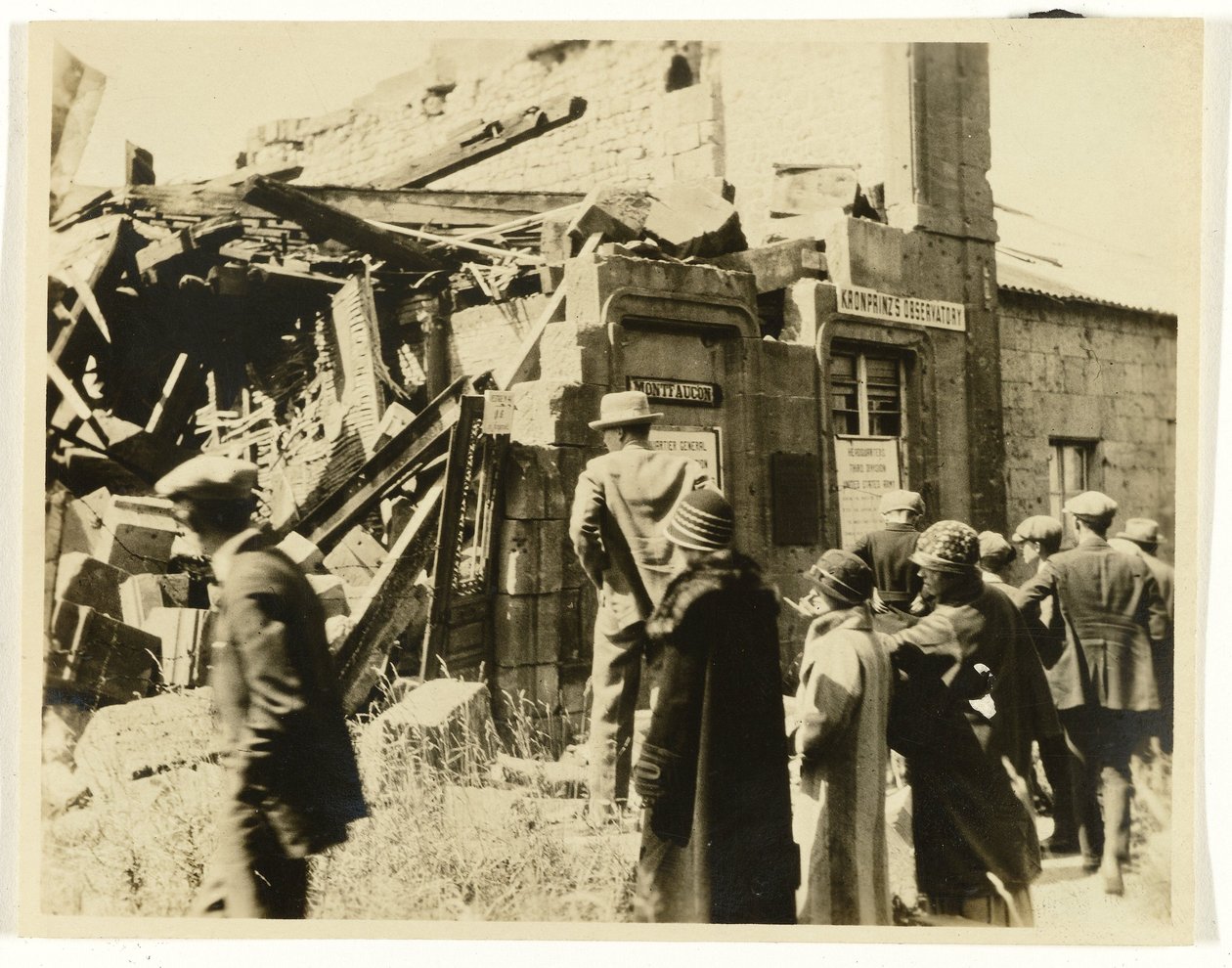 Group of American Tourists at the Ruins of the Kronprinz Observatory in or near Montfaucon, France by Unknown photographer