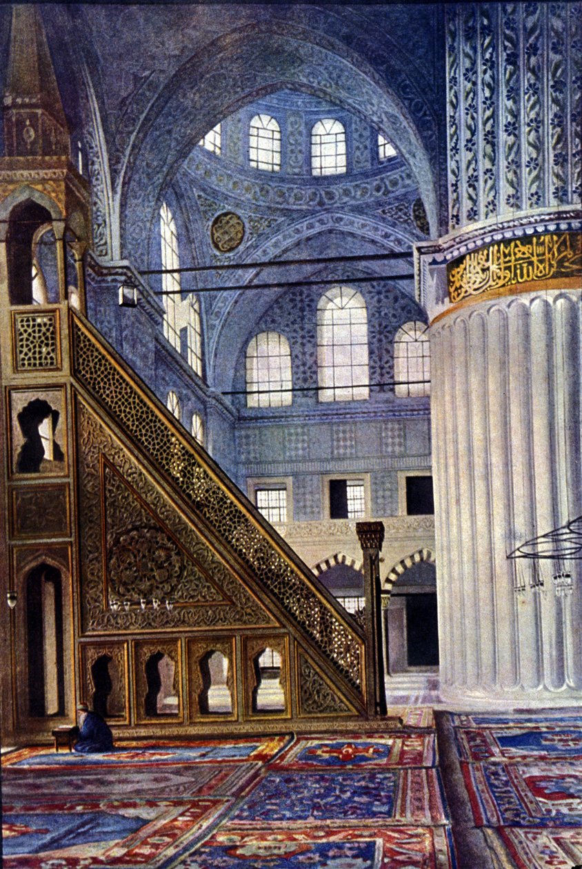 Interior of the Hagia Sophia Mosque in Constantinople (Turkey). The Mihrab. Autochrome by Unknown photographer