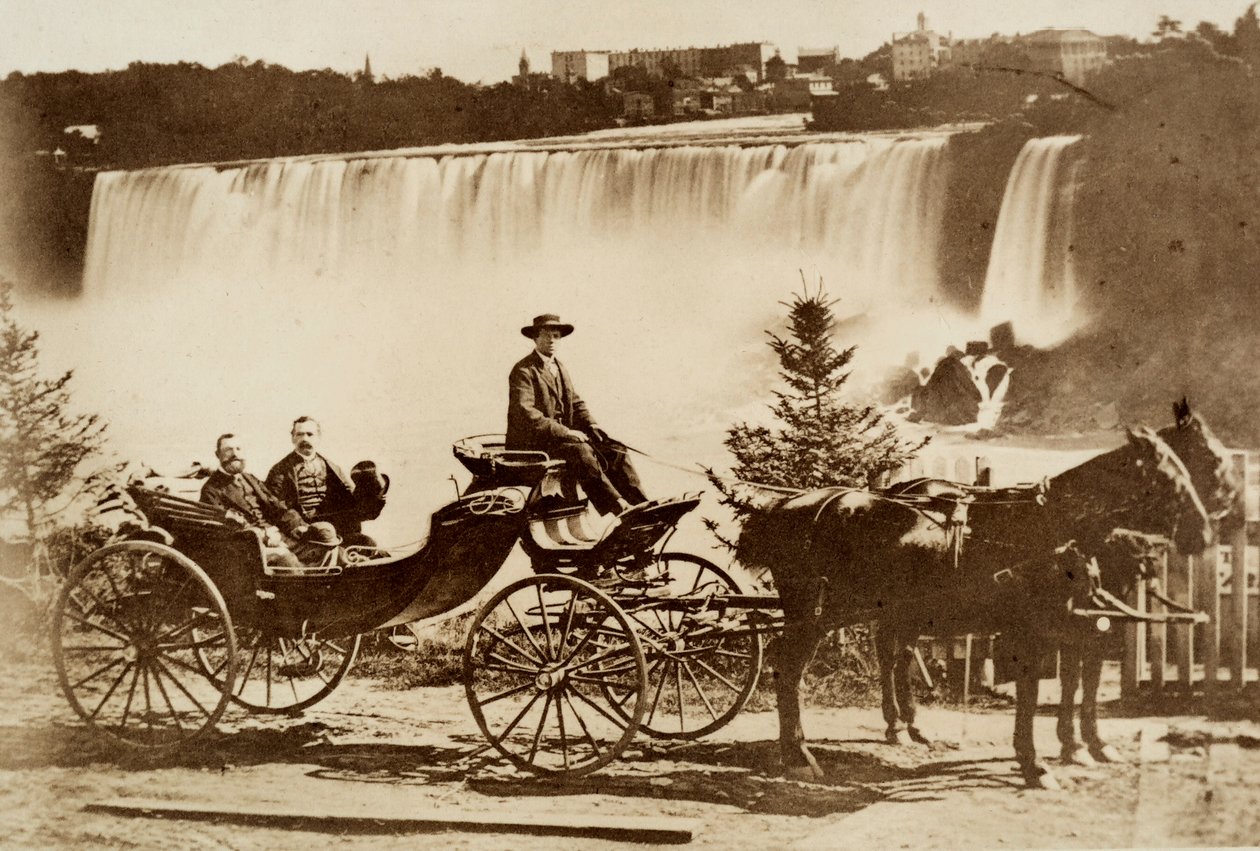 Men in a Carriage Stopped Near a Waterfall by Unknown photographer