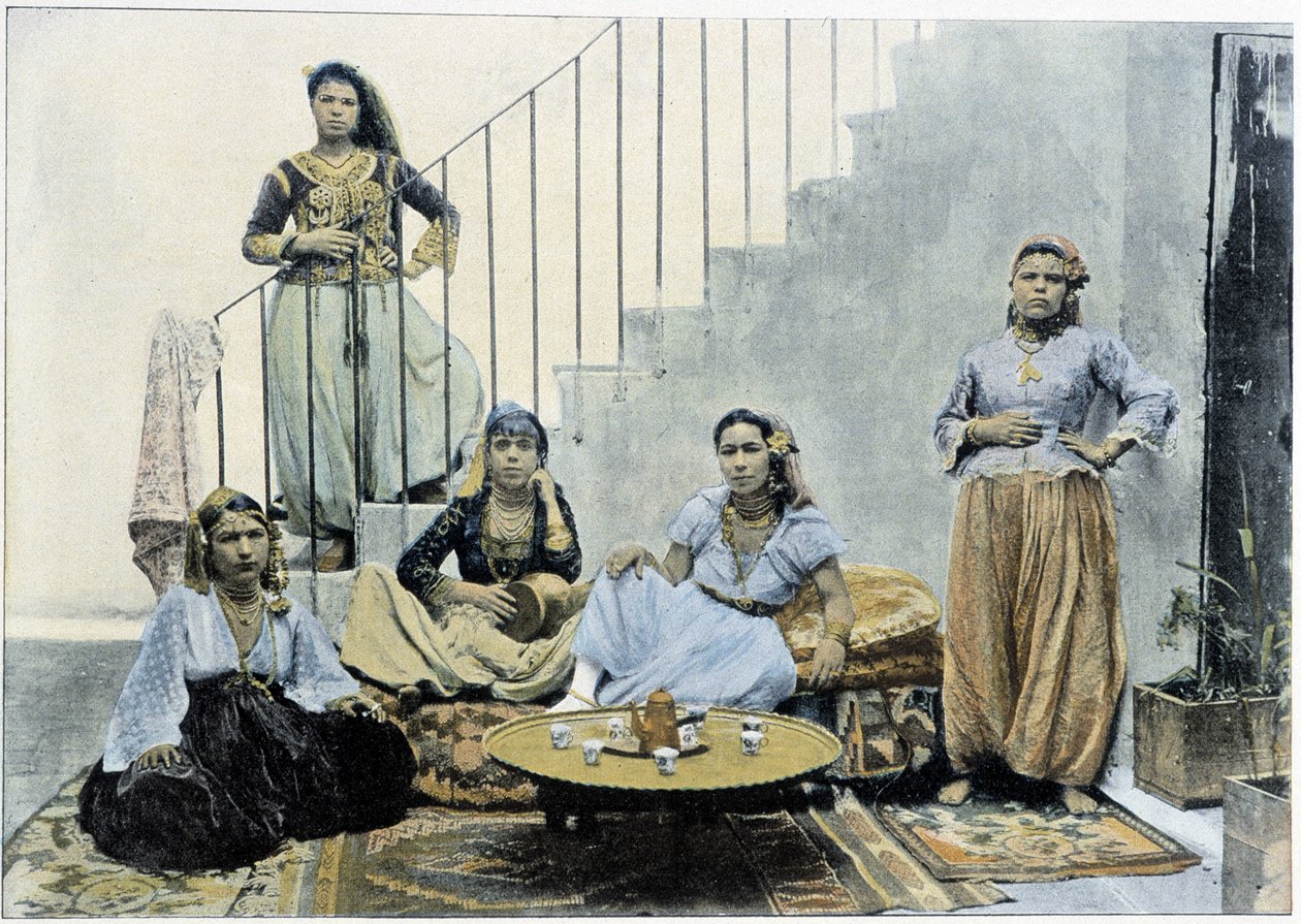 Moorish women of Algiers taking tea - autochrome, late 19th century by Unknown photographer