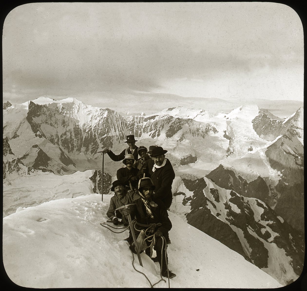 Mountaineering at the End of the 19th or Early 20th Century: Group of Mountaineers at the Summit of the Wetterhorn by Unknown photographer