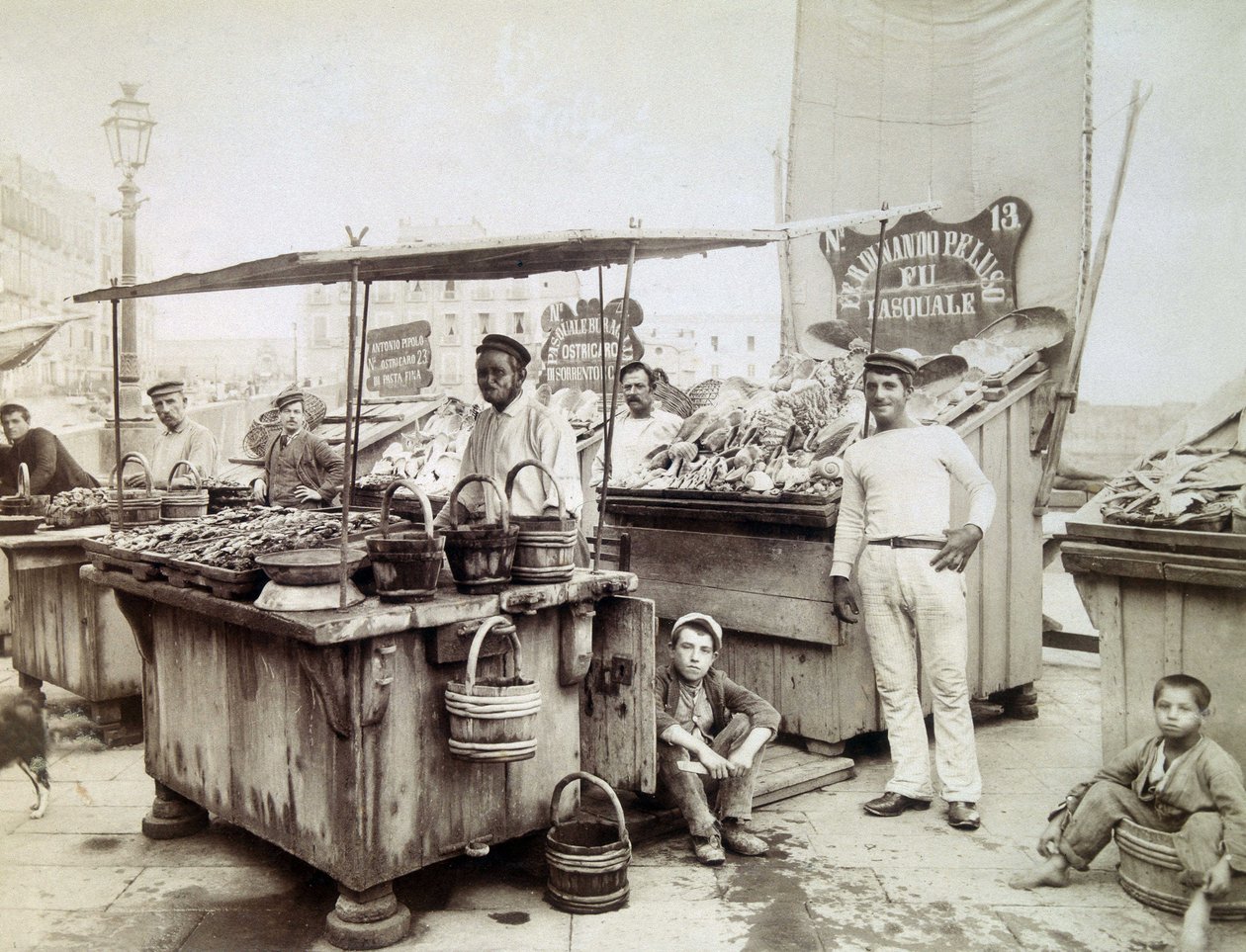 Oyster Sellers from Santa Lucia to Naples, Late 19th Century by Unknown photographer