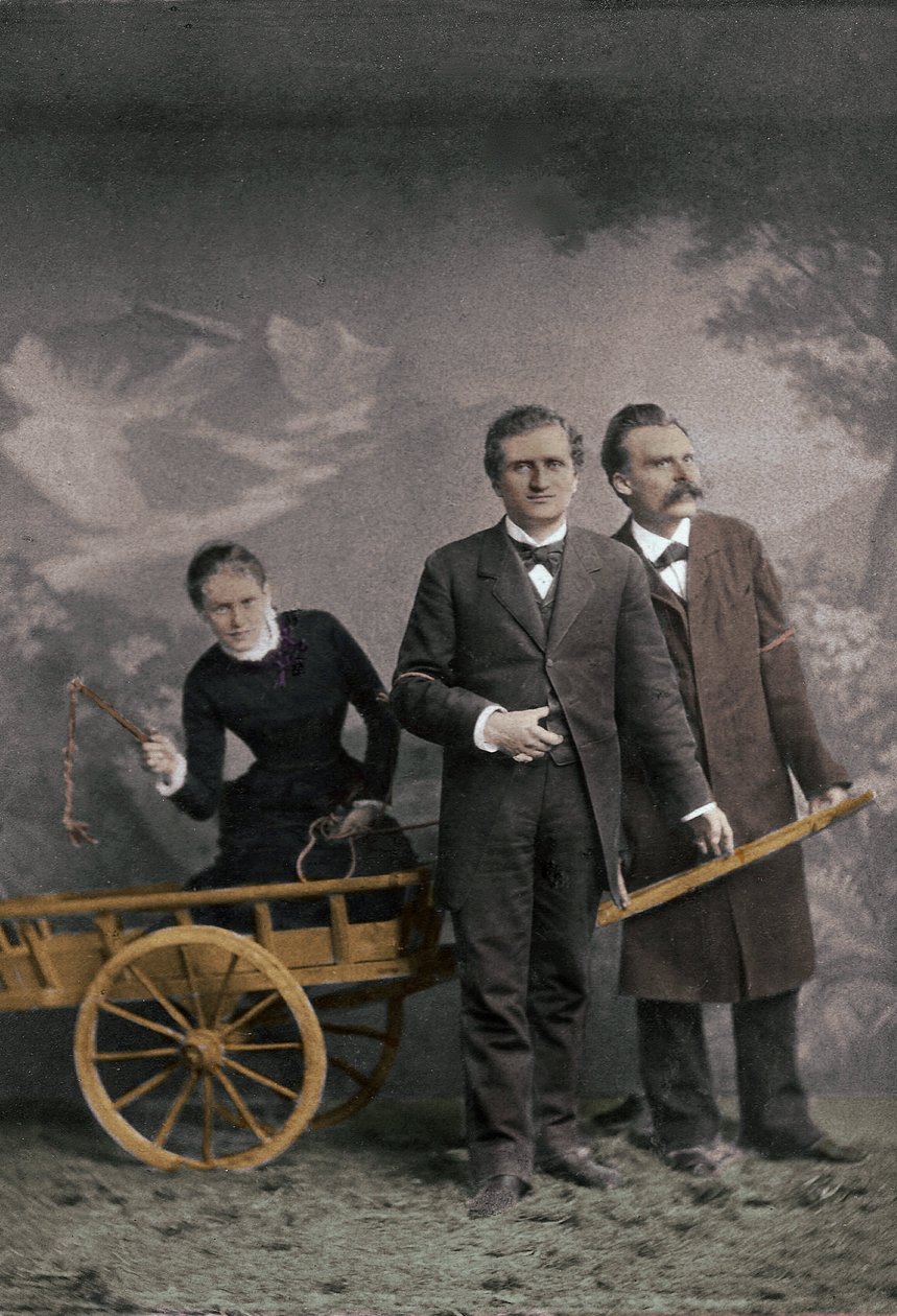 Paul Ree (1849-1901) English philosopher - Lou Andreas-Salome (1861-1937) Russian psychoanalyst - Friedrich Nietzsche (1844-1900) German philosopher - May 1882 by Unknown photographer