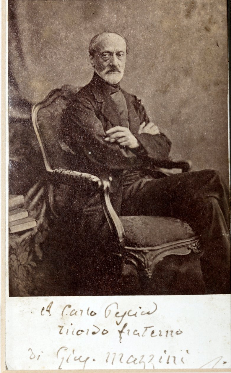 Portrait of Giuseppe Mazzini, with Autograph (b/w Photo) by Unknown photographer