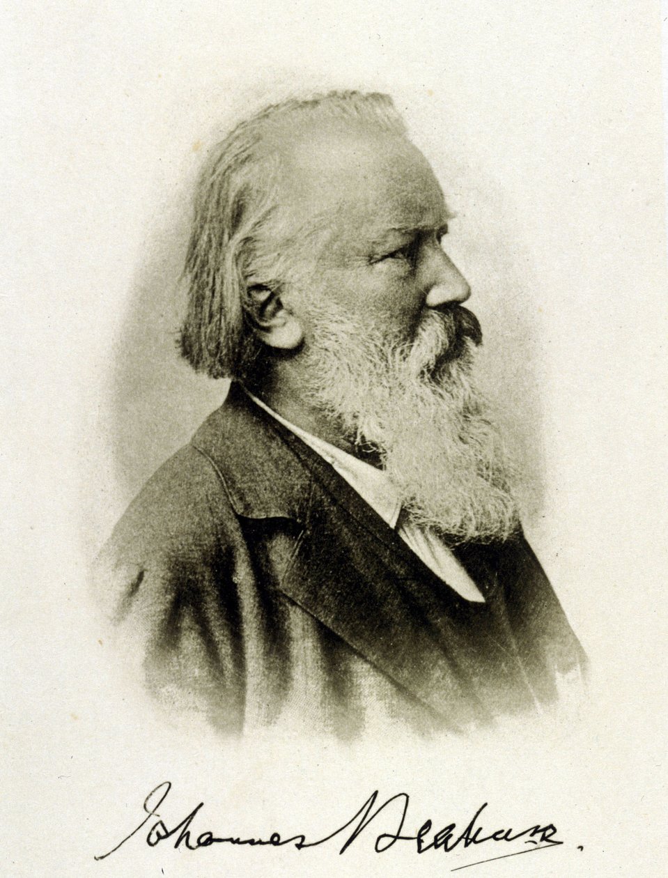 Portrait of Johannes Brahms, German composer on an autograph photograph. by Unknown photographer