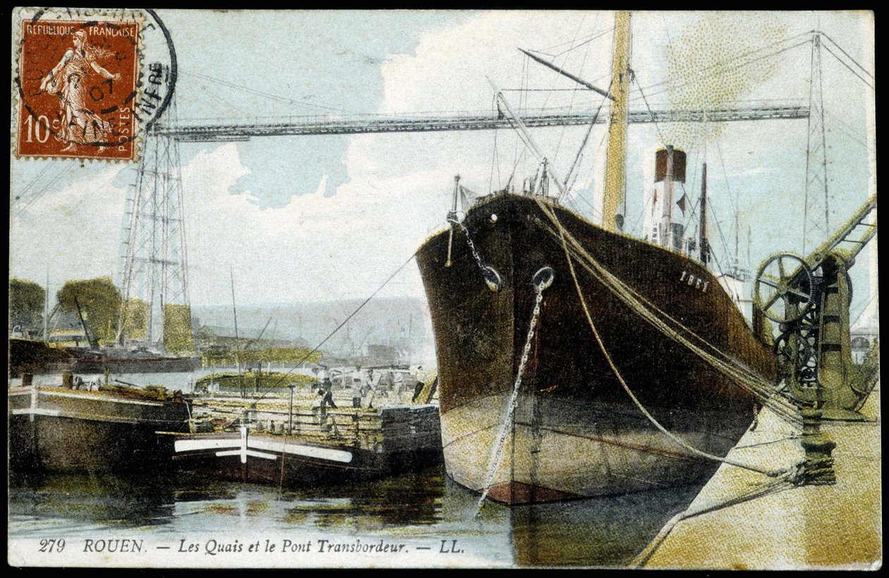 Postcard from Early 20th Century, Normandy, Rouen: The Docks and the Ferry Bridge by Unknown photographer