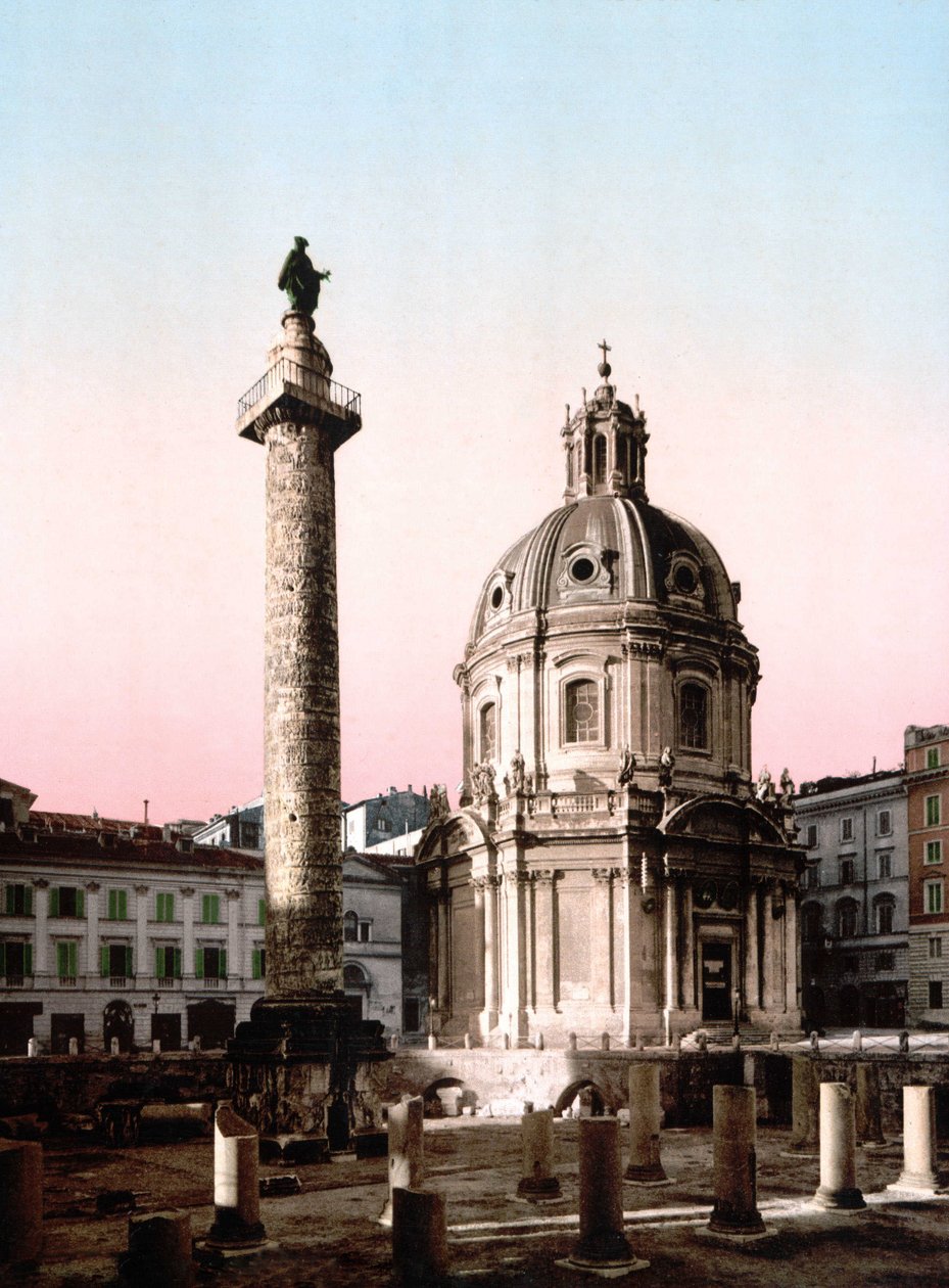 Rome. View of Foro Trajano (Forum Trajan) with column. Photochrome sd. around 1900. by Unknown photographer