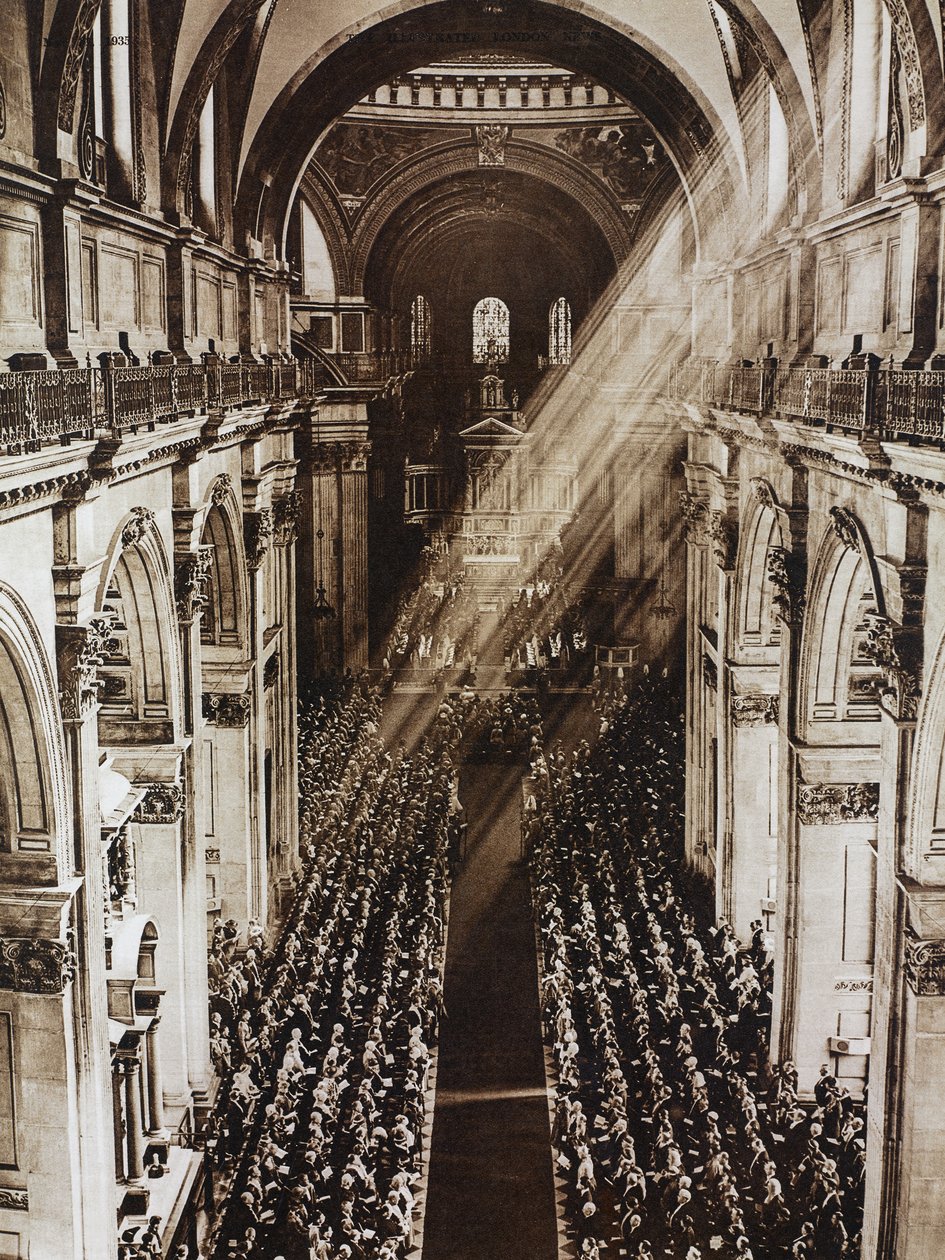 Sun rays in St Paul Cathedral during service for King George V Silver Jubilee, London, United Kingdom by Unknown photographer