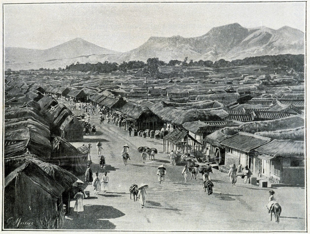 View of the Main street of Seoul, capital city of Korea in the 19th century by Unknown photographer
