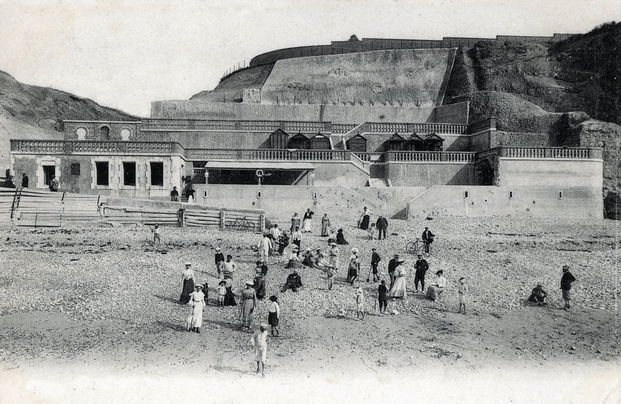 View of the beach of Mesnil Val with its casino and terraces, Manche Normandy Postcard from the beginning of the 20th century by Unknown photographer