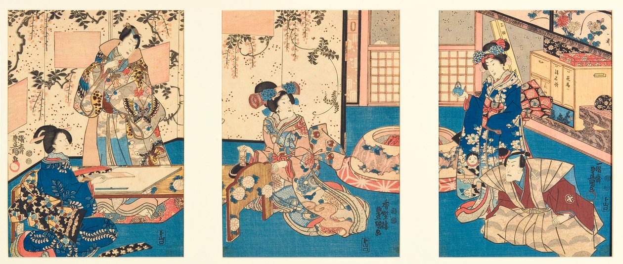 Grinding Ink for Writing a Letter of Reply, Inspired from the Inaka Genji, 1851 by Utagawa Kunisada