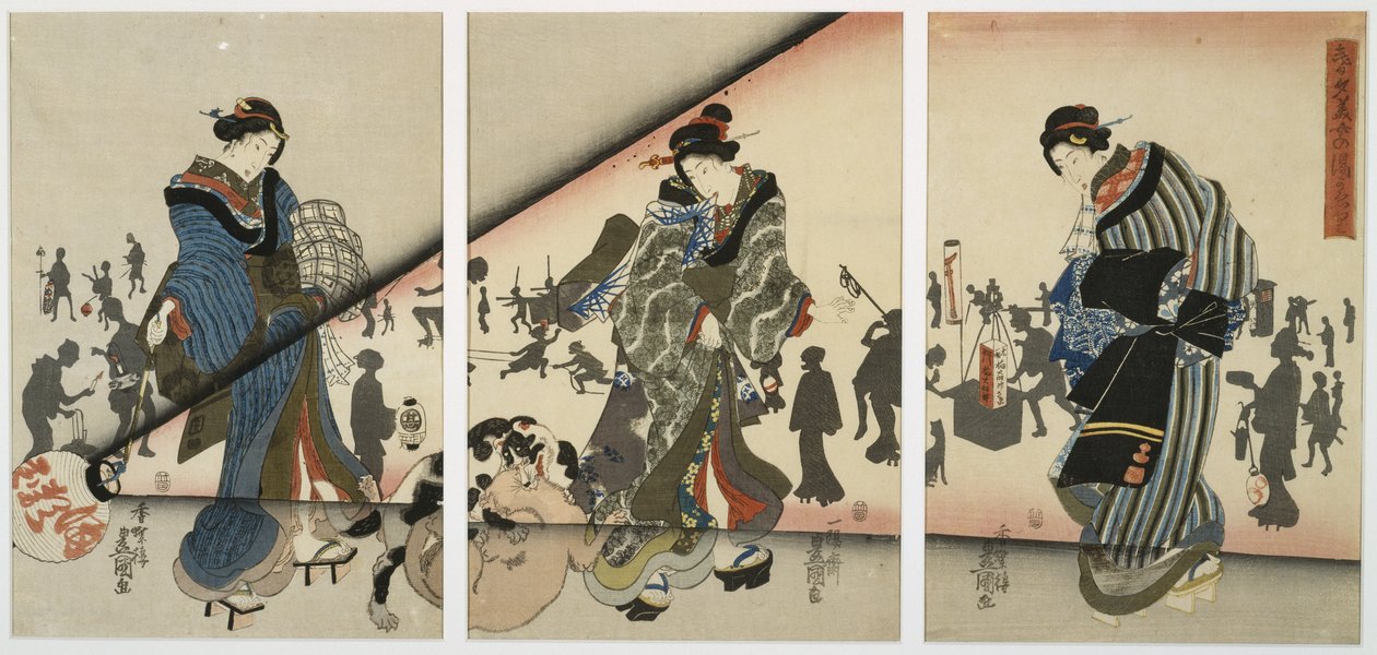 Night Scene with Girls, Animals and Lanterns, mid 19th century by Utagawa Kunisada