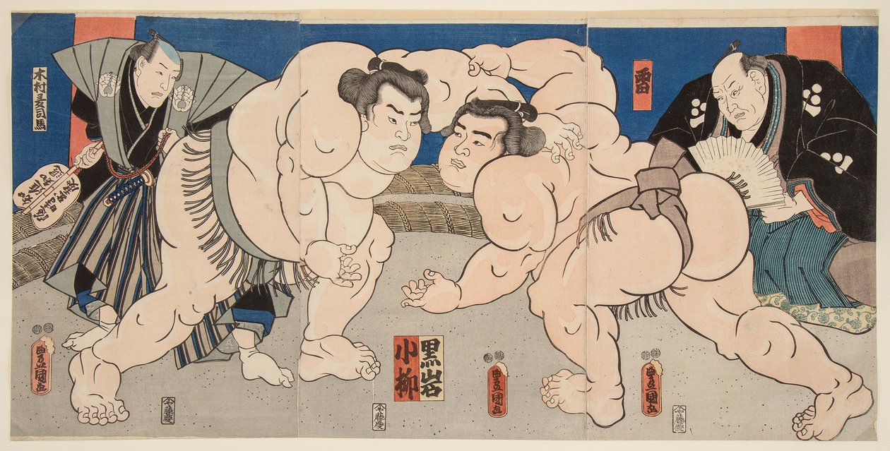 Sumo Wrestling Match between Koyanagi and Kuroiwa by Utagawa Kunisada