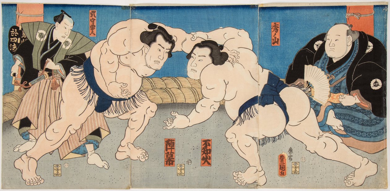 Wrestling Match Shiranui vs Jimmaku by Utagawa Kunisada