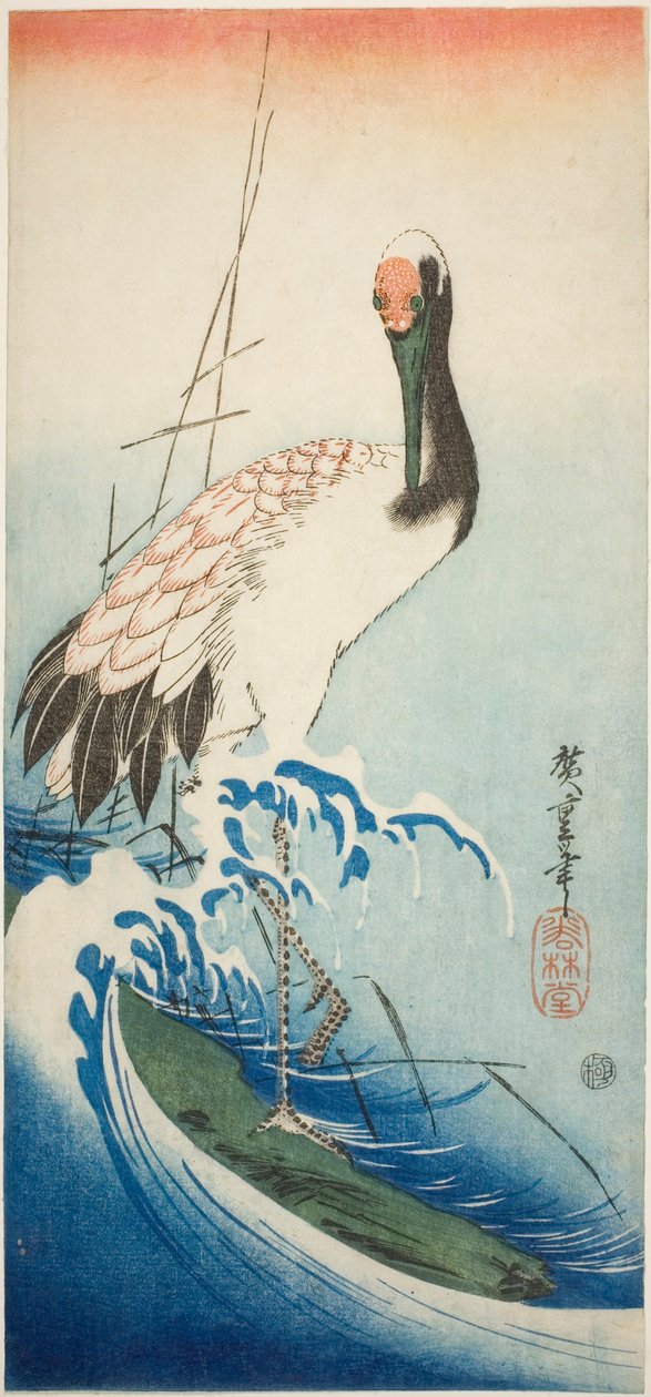 Crane and Waves by Utagawa Hiroshige