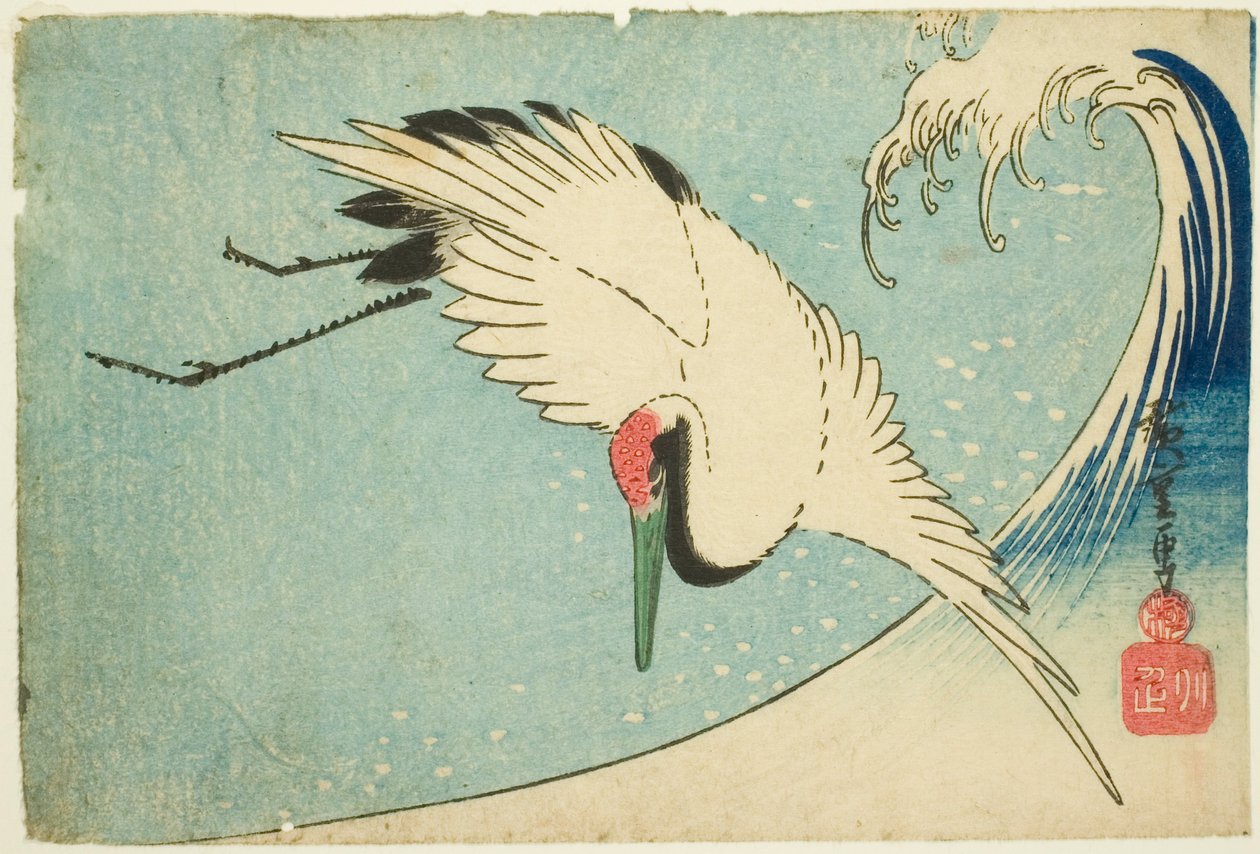 Crane Flying Over Wave by Utagawa Hiroshige