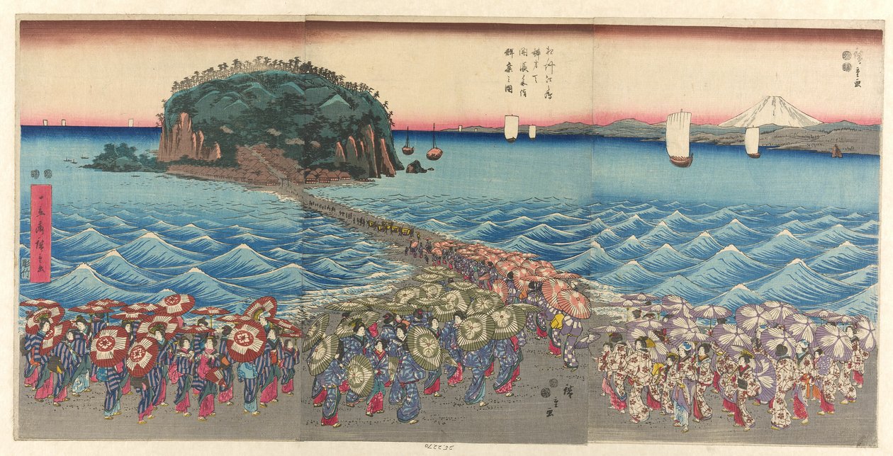 Crowd Visiting Benzaiten Shrine at Enoshima in Sagami Province by Utagawa Hiroshige