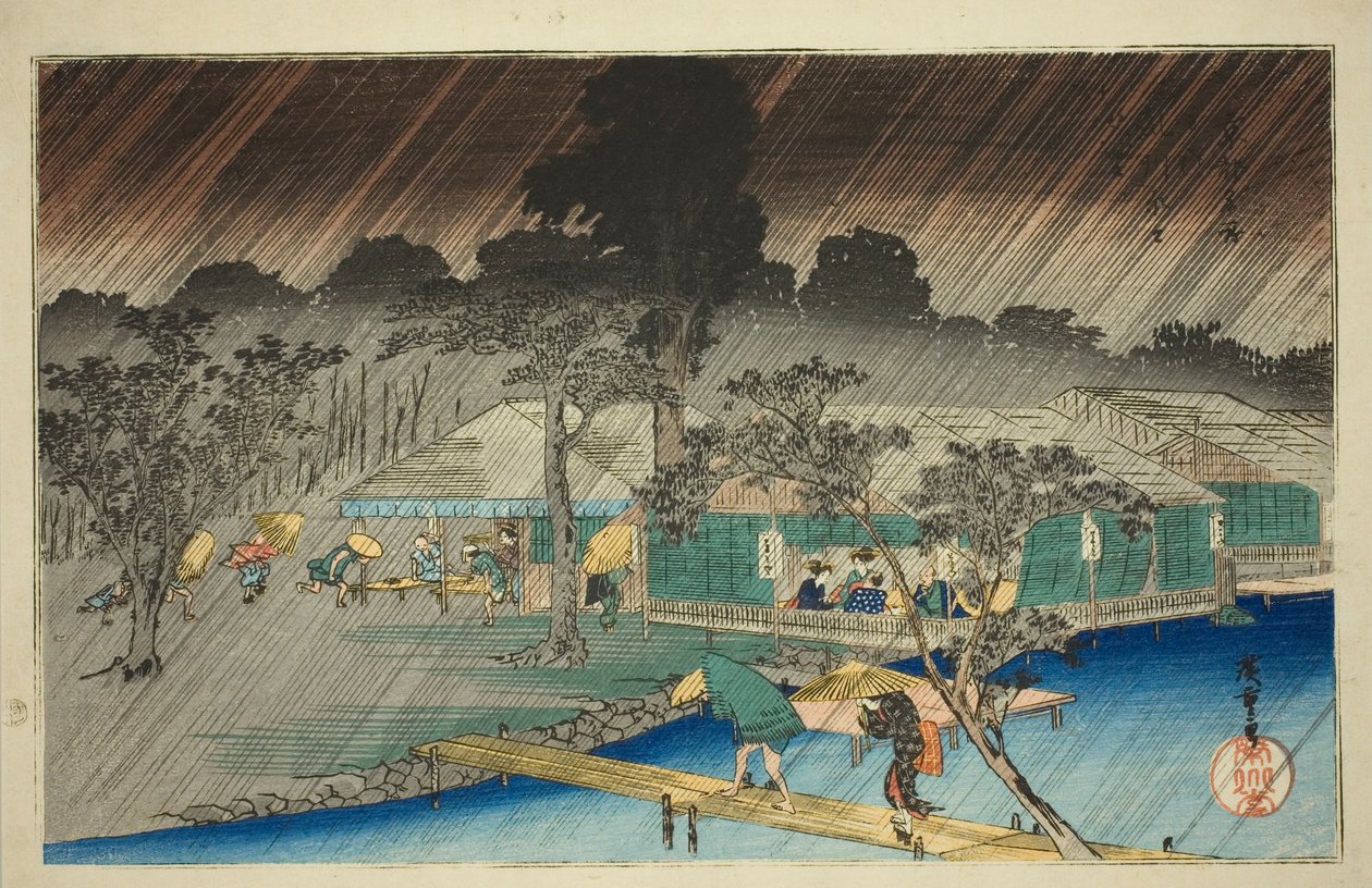 Evening Shower at the Bank of Tadasu River, from the series "Famous Places in Kyoto" by Utagawa Hiroshige