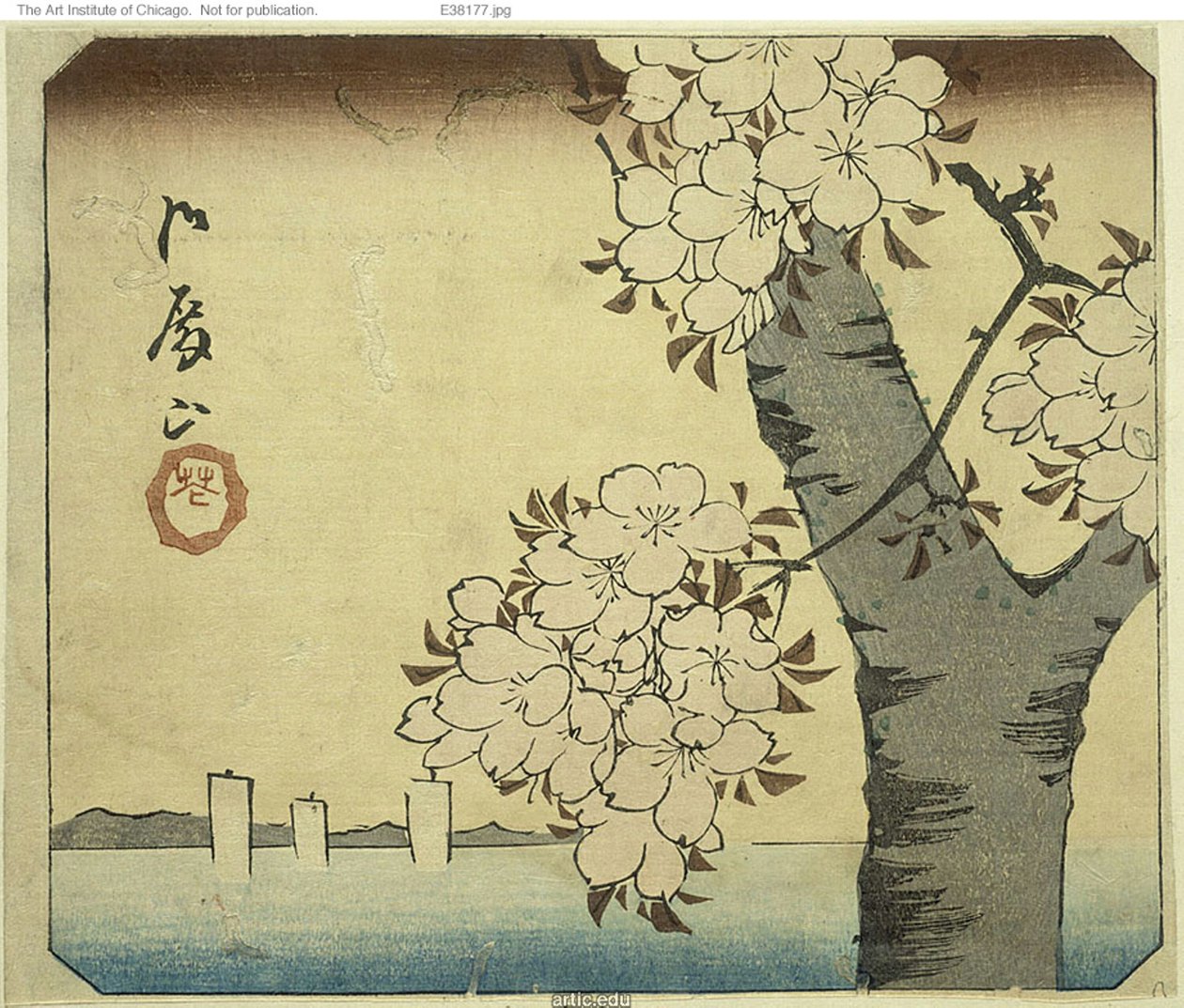 Flowers at Goten Hill, section of a sheet from the series "Cutouts of Famous Places in Edo" by Utagawa Hiroshige