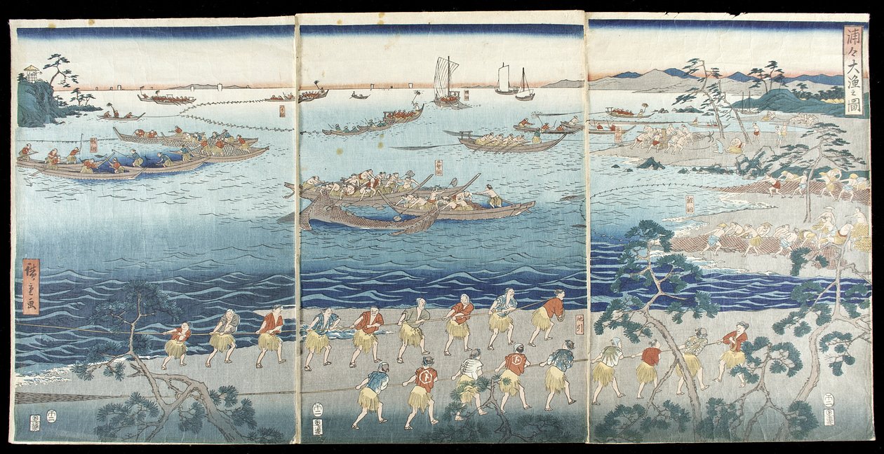Great Scene of Fishing in the Bay by Utagawa Hiroshige