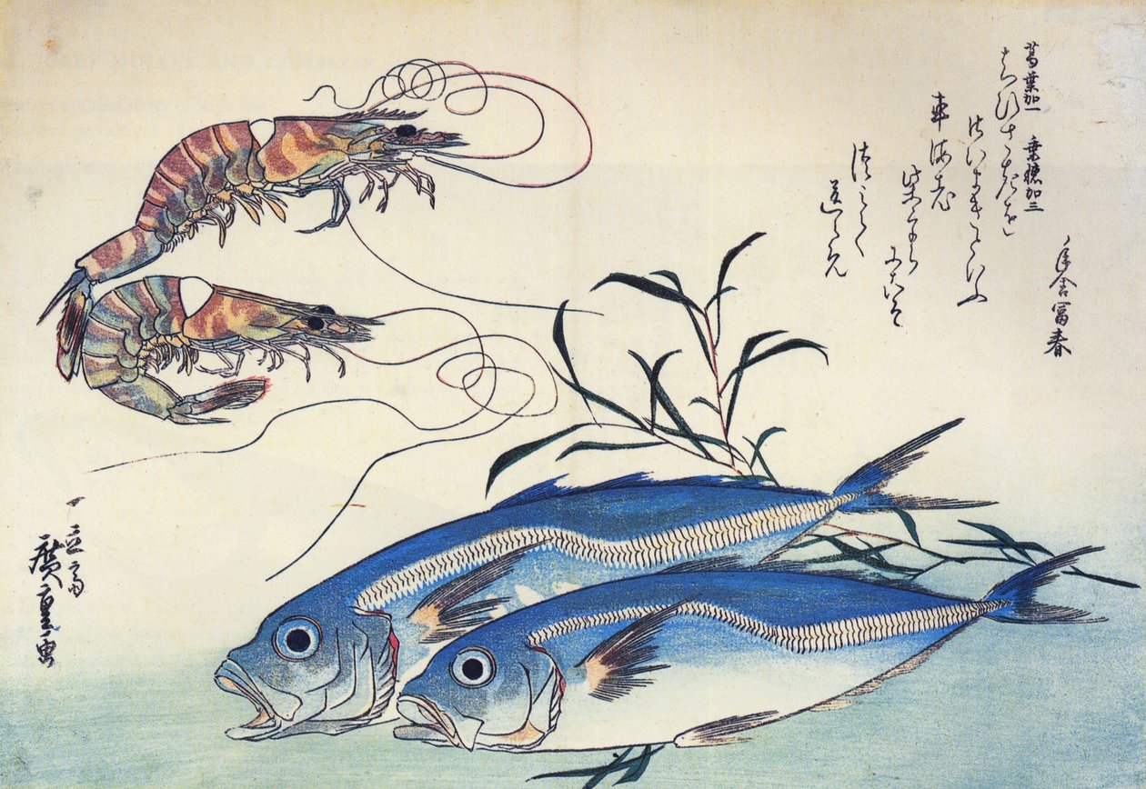 Horse-Mackerel and Prawns by Utagawa Hiroshige