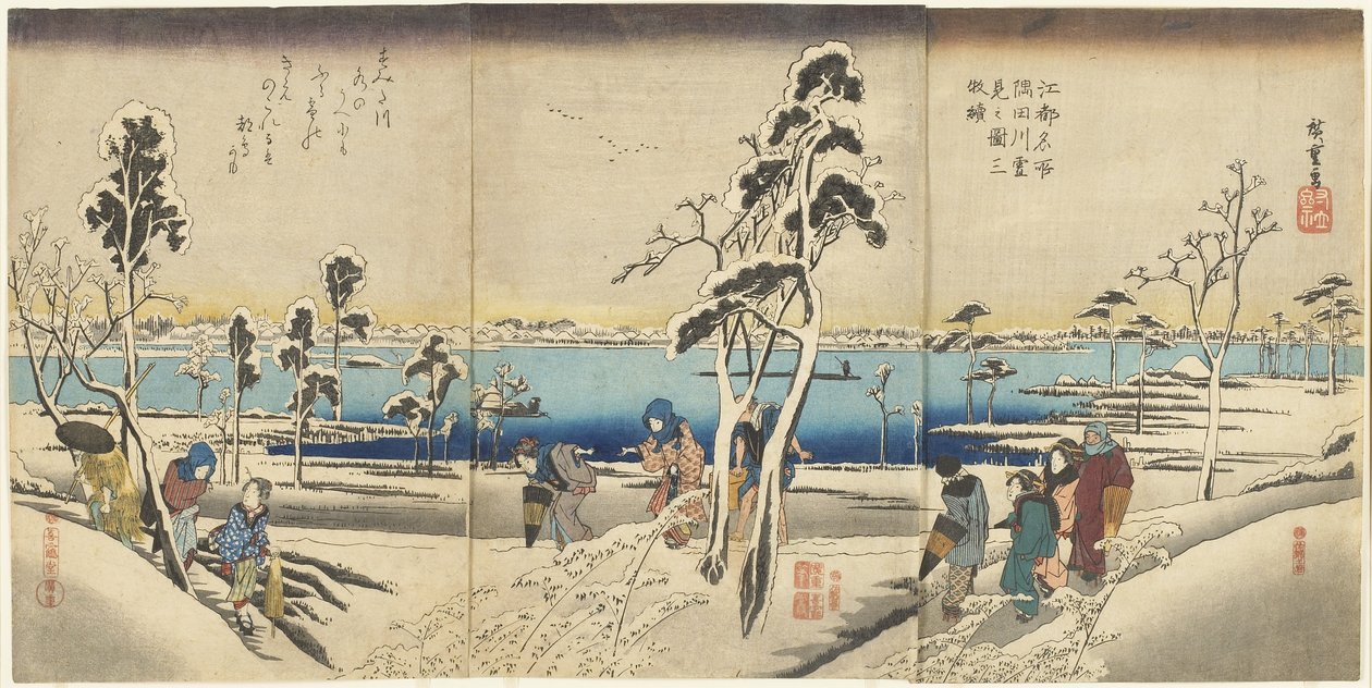 Koto meisho Sumida-gawa yuki-mi no zu san-mai tsuzuki by Utagawa Hiroshige