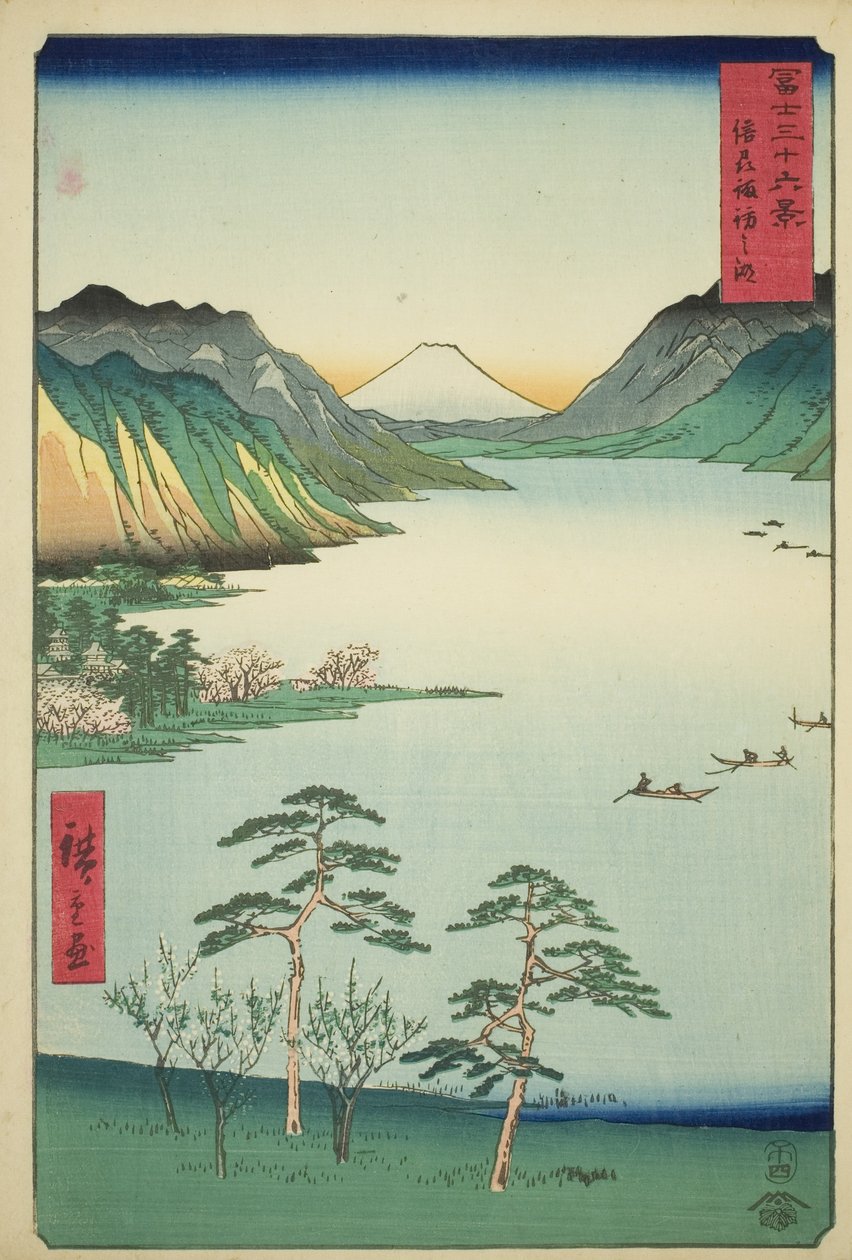 Lake Suwa in Shinano Province (from the series "Thirty-six Views of Mount Fuji") by Utagawa Hiroshige