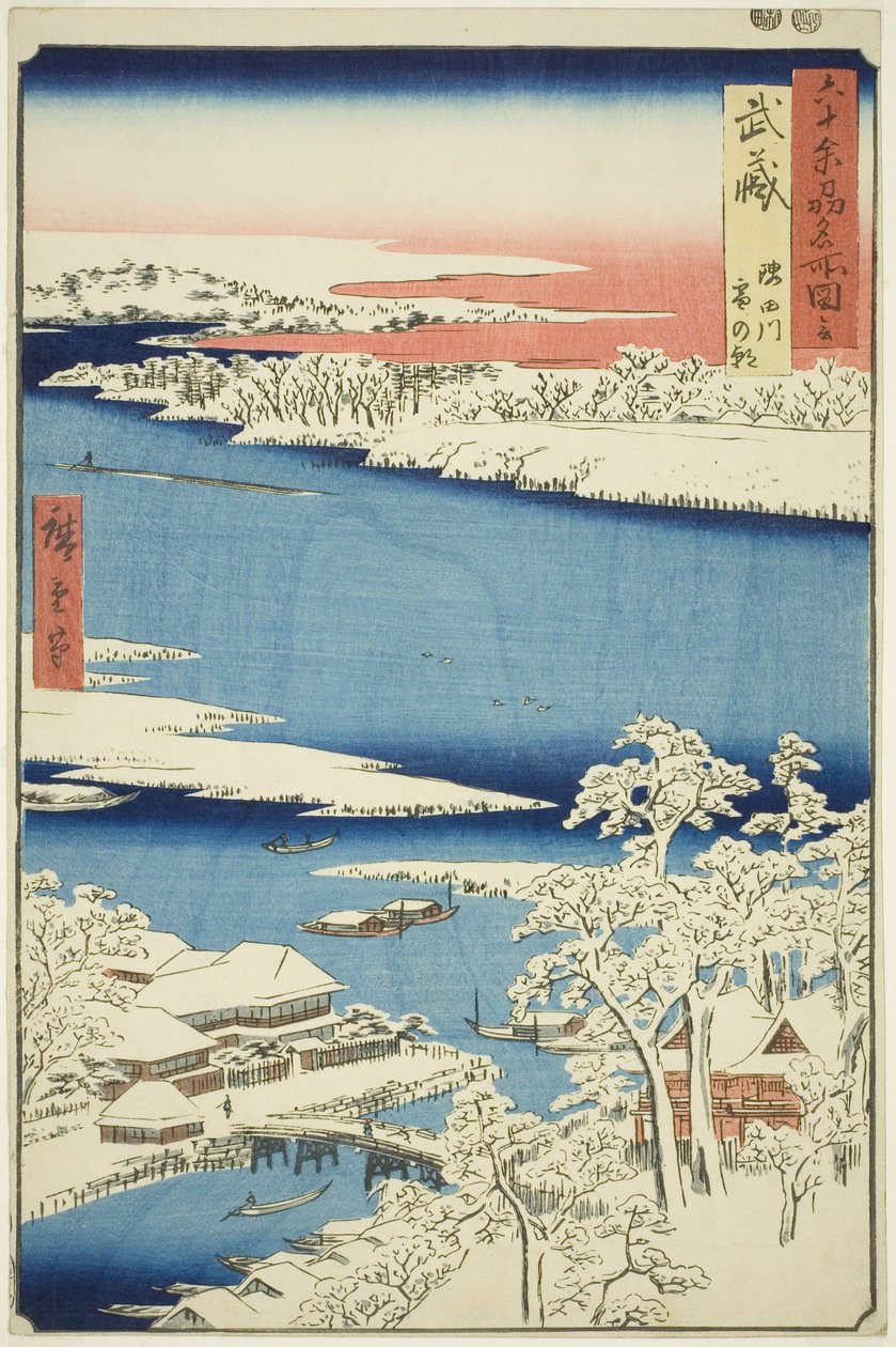 Musashi Province: Morning after Snow on the Sumida River, from the series "Famous Places in the Sixty-odd Provinces" by Utagawa Hiroshige