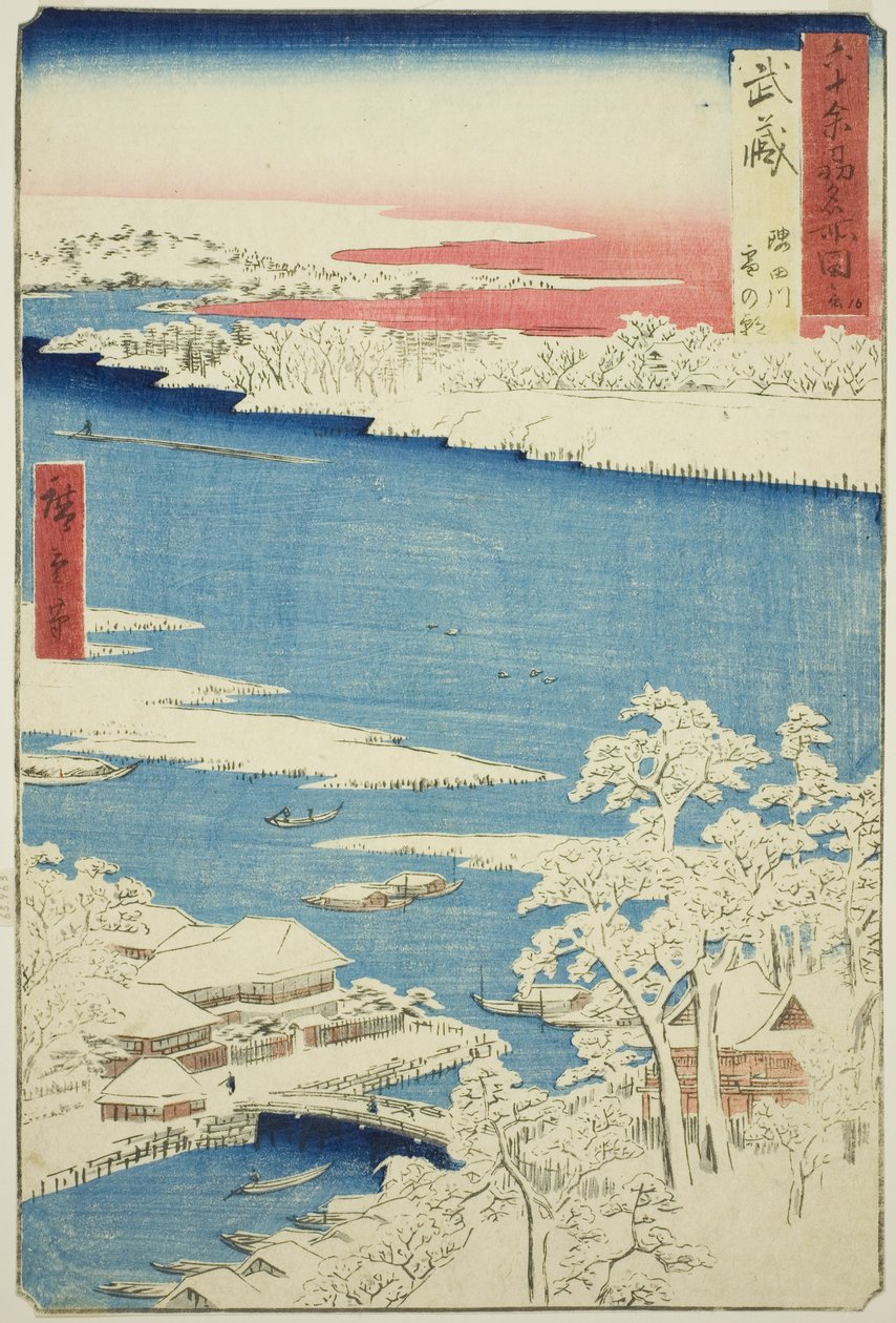 Musashi Province: Morning after Snow on the Sumida River, from the series "Famous Places in the Sixty-odd Provinces" by Utagawa Hiroshige