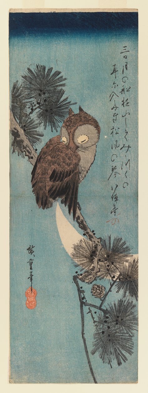 Owl on a pine branch by Utagawa Hiroshige