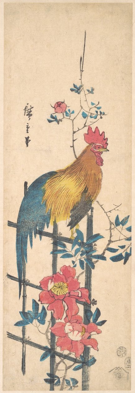 Peony and Cock by Utagawa Hiroshige