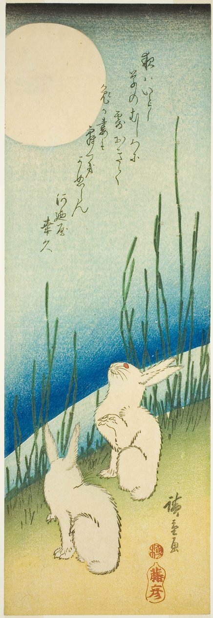Rabbits under full moon by Utagawa Hiroshige
